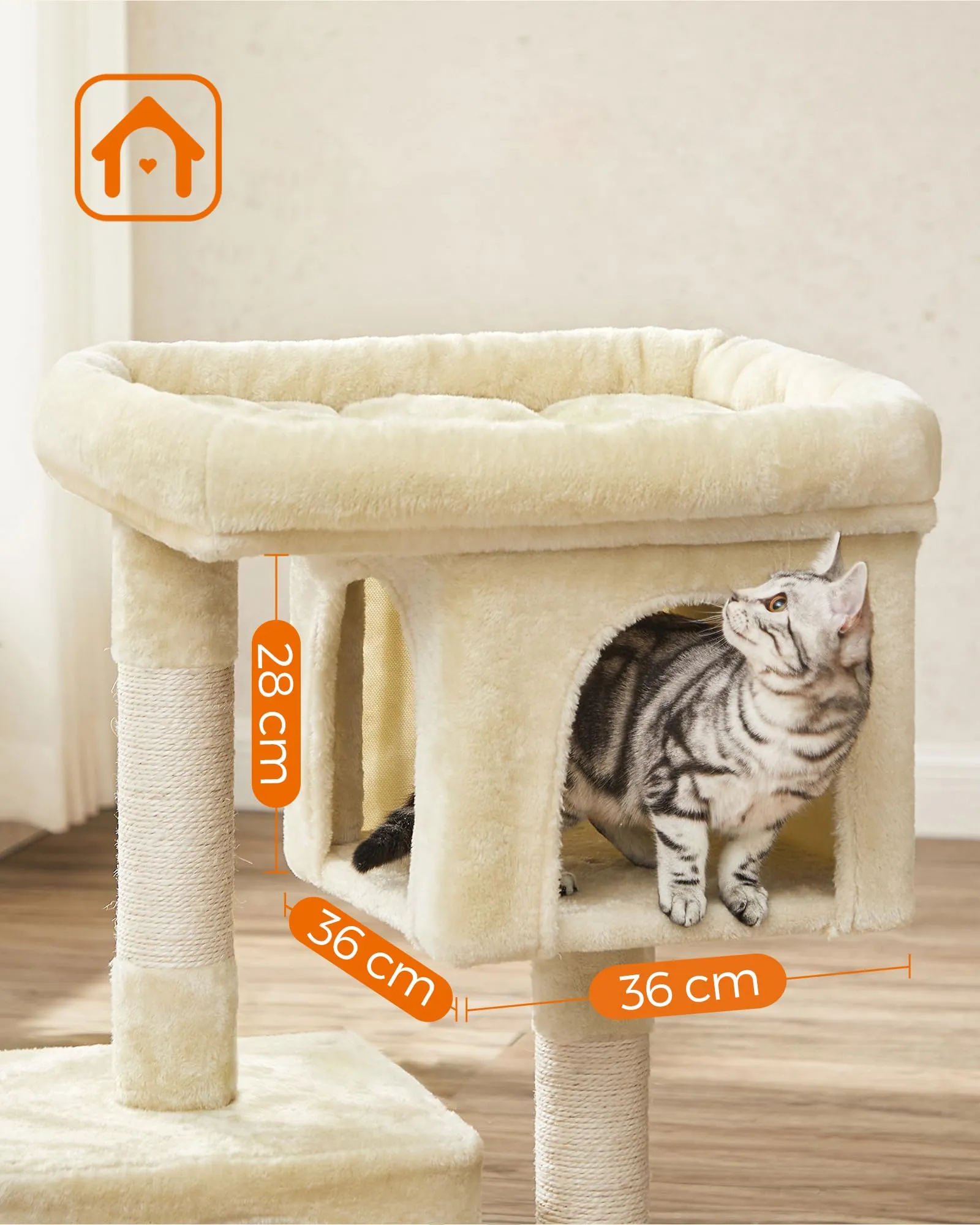Feandrea Albero per Gatti con Tiragraffi, 2 Grotte, 79.6 cm, Beige - immagine 4