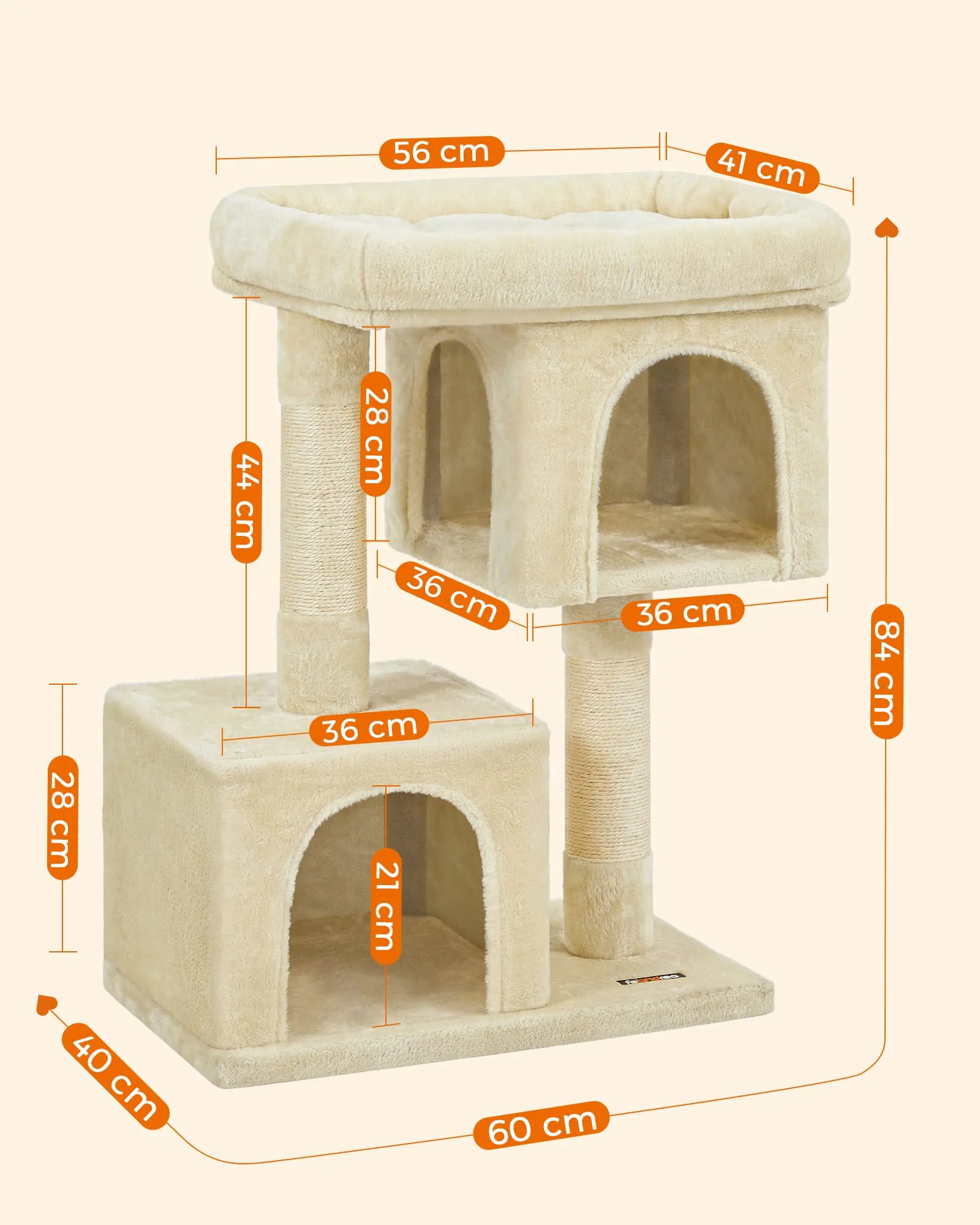 Feandrea Albero per Gatti con Tiragraffi, 2 Grotte, 79.6 cm, Beige - immagine 6