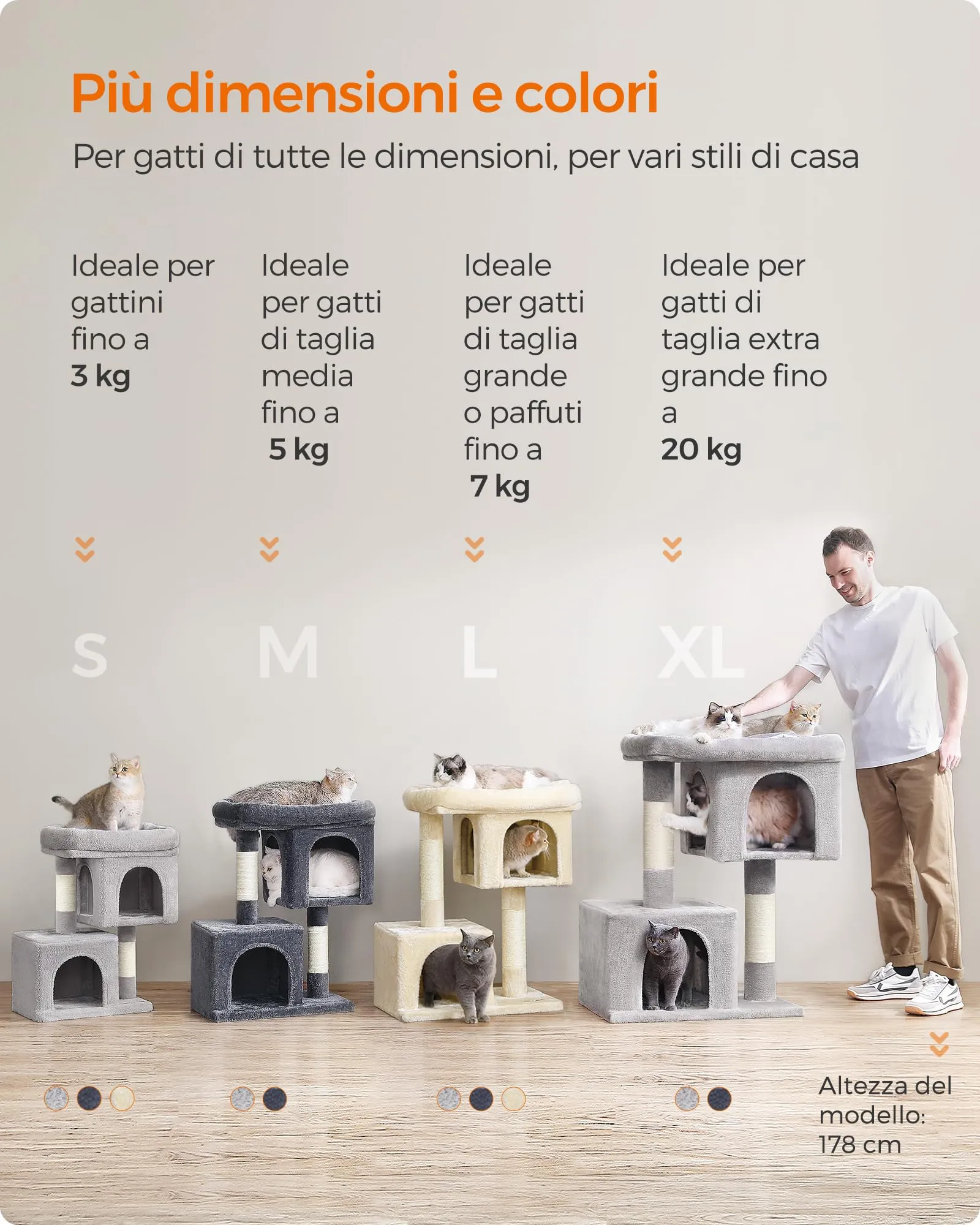 Feandrea Albero per Gatti con Tiragraffi, 2 Grotte, 79.6 cm, Beige - immagine 7