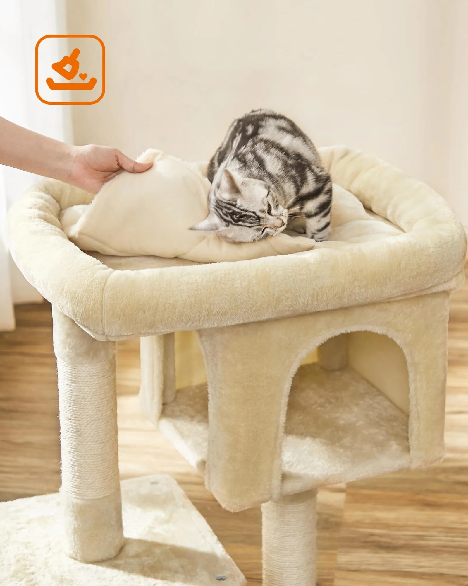Feandrea Albero per Gatti con Tiragraffi, 2 Grotte, 79.6 cm, Beige - immagine 8