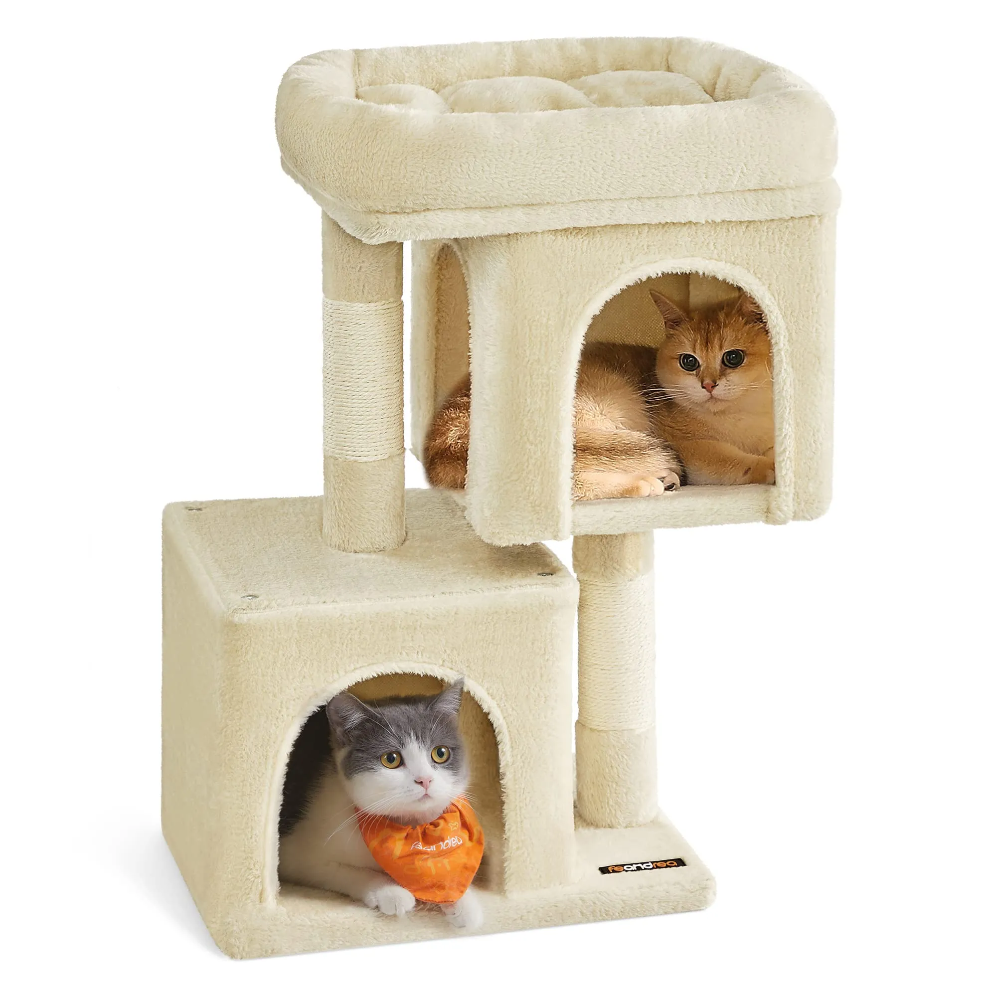 Feandrea Albero per Gatti con Tiragraffi e 2 Grotte, S, 65 cm, Beige - immagine 1