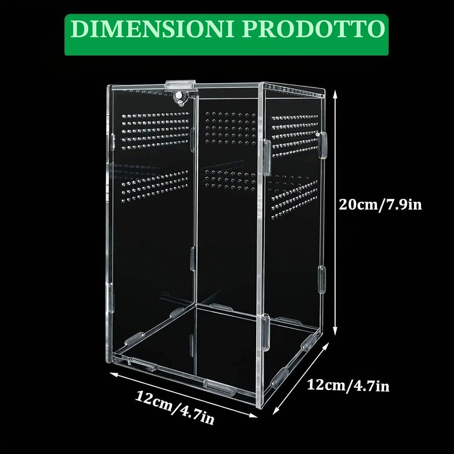 Gulxwis Terrario in Acrilico Trasparente per Insetti e Rettili, 12x12x20 cm - immagine 2