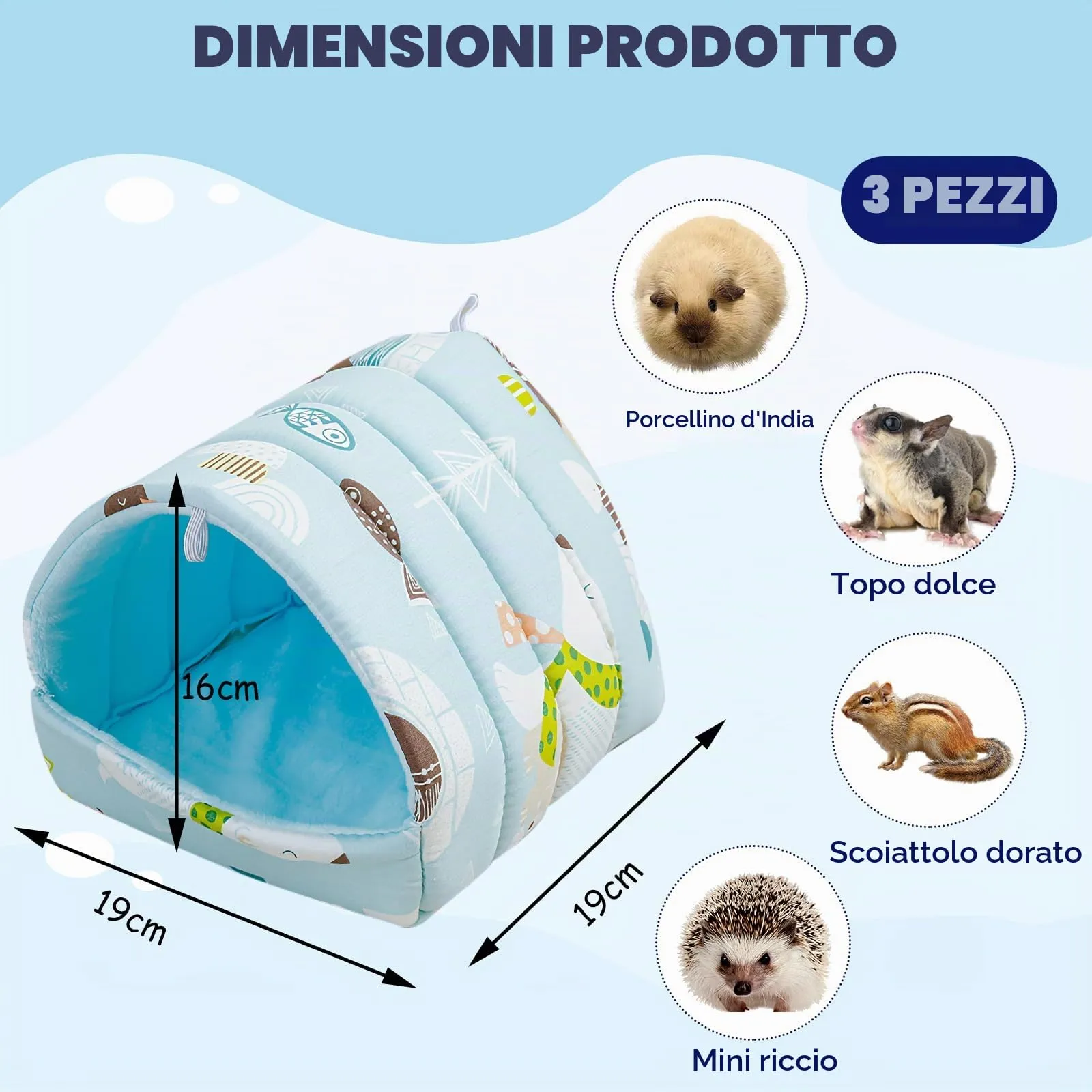 KEORHEZ Cuccia per Porcellini d'India, Set di 3 Tane Lavabili, 19 x 19 x 16 cm - immagine 2
