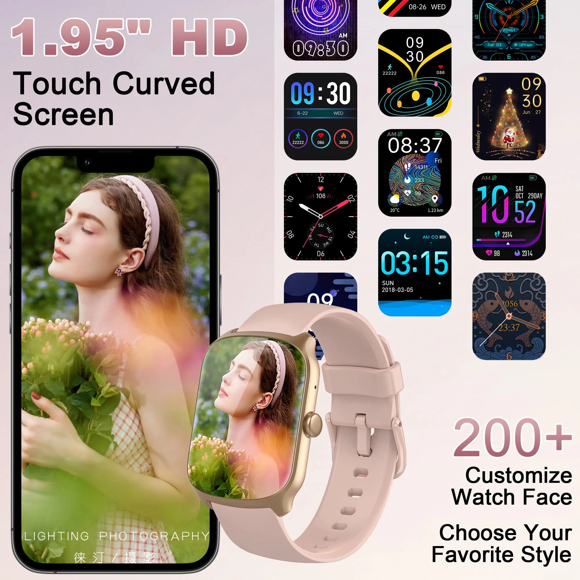 STECEi Smartwatch S68, Schermo Curvo HD 1.95'', Chiamate Bluetooth, 112 Modalità Sportive, Impermeabile IP68, Rosa - immagine 4