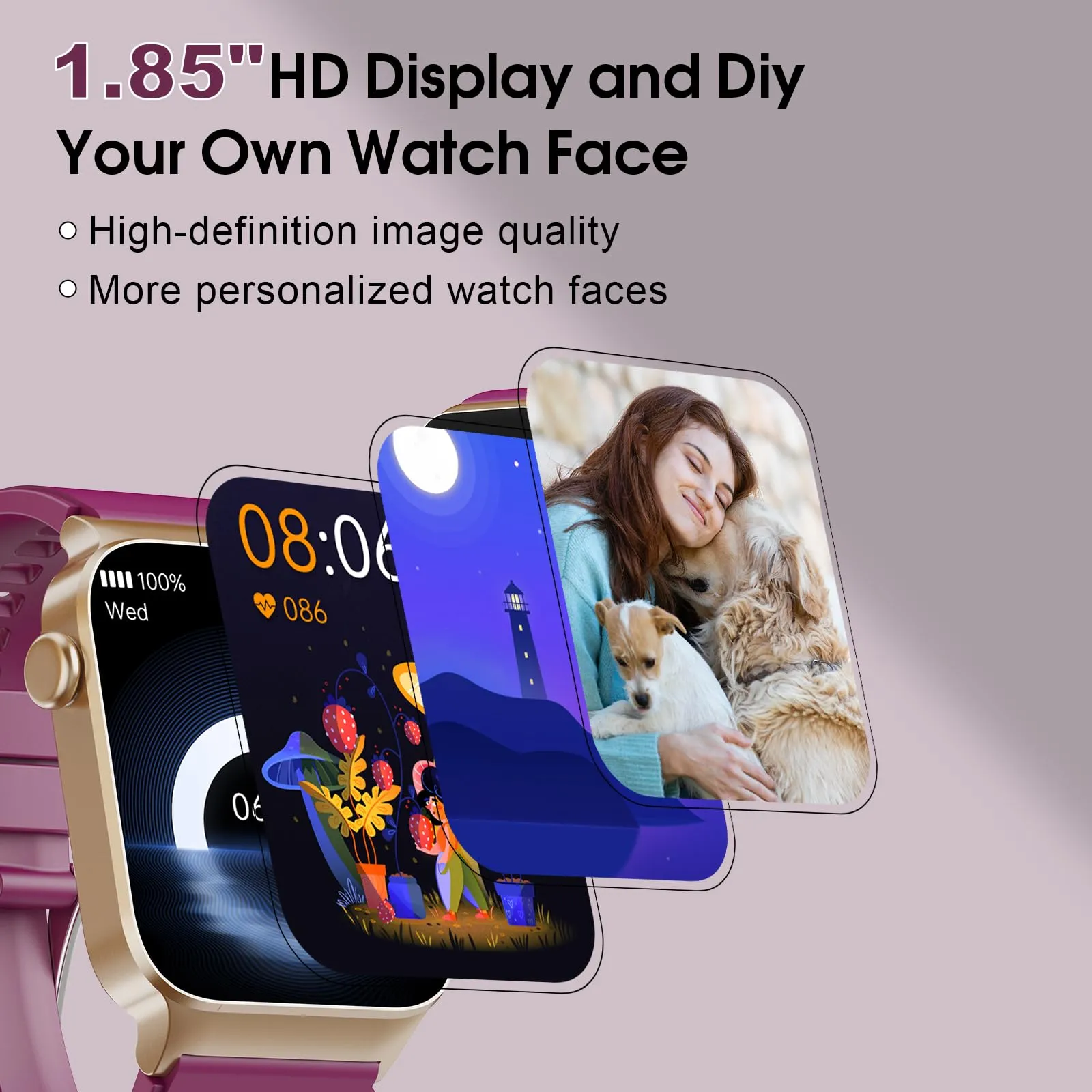 STECEi Smartwatch Uomo Donna, Schermo HD 1.85'', Chiamate Bluetooth, 112 Modalità Sportive, Cardiofrequenzimetro, Monitoraggio Sonno, IP68 Impermeabile, Borgogna - immagine 2