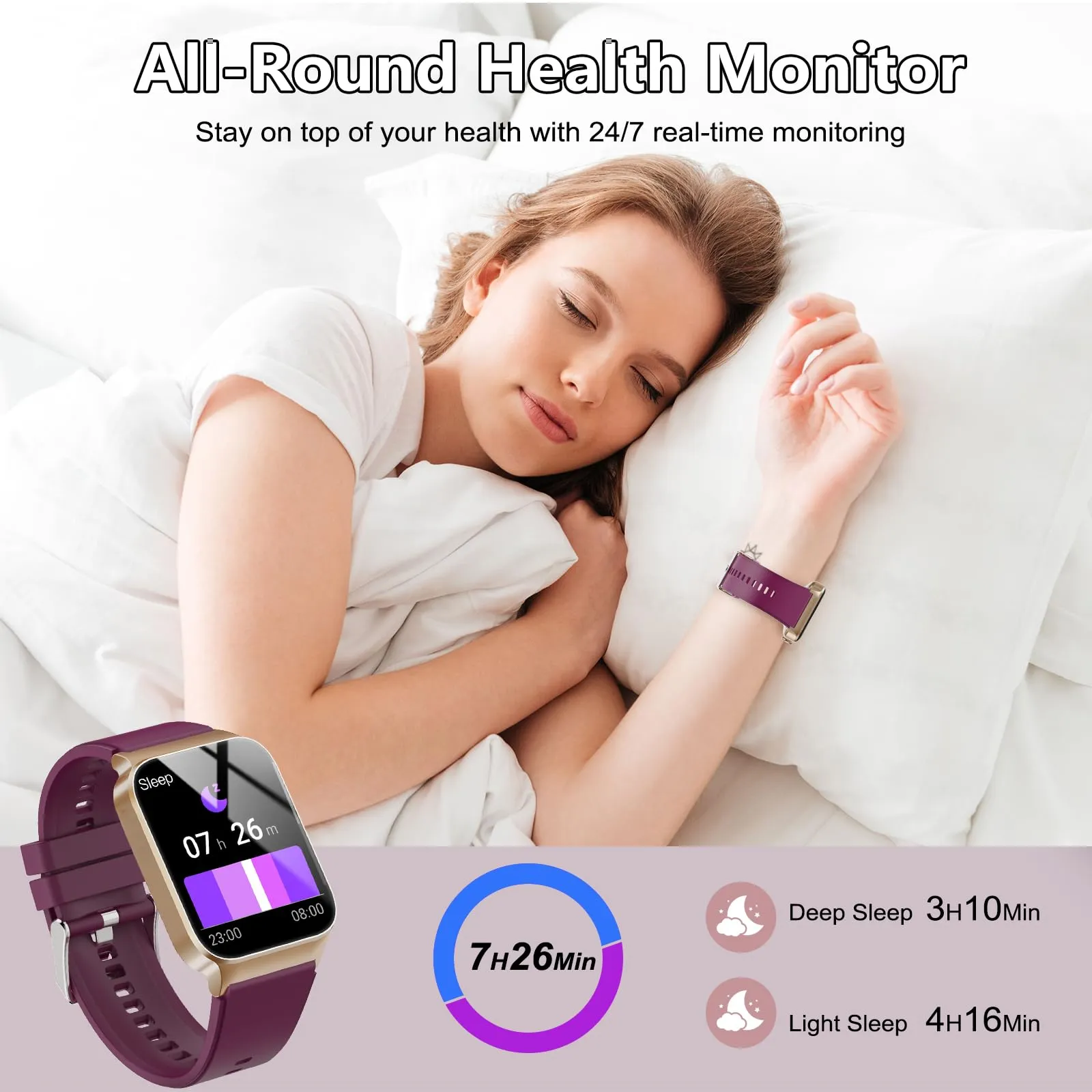 STECEi Smartwatch Uomo Donna, Schermo HD 1.85'', Chiamate Bluetooth, 112 Modalità Sportive, Cardiofrequenzimetro, Monitoraggio Sonno, IP68 Impermeabile, Borgogna - immagine 4