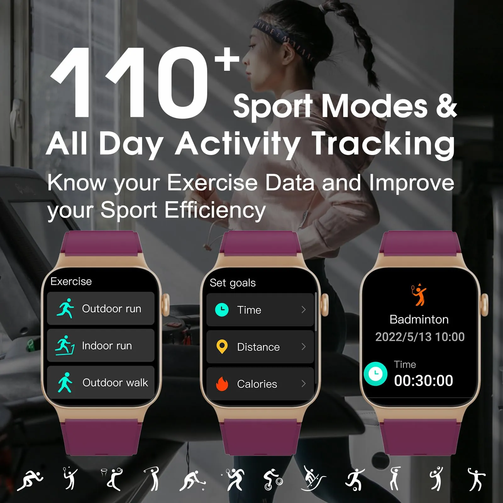 STECEi Smartwatch Uomo Donna, Schermo HD 1.85'', Chiamate Bluetooth, 112 Modalità Sportive, Cardiofrequenzimetro, Monitoraggio Sonno, IP68 Impermeabile, Borgogna - immagine 5