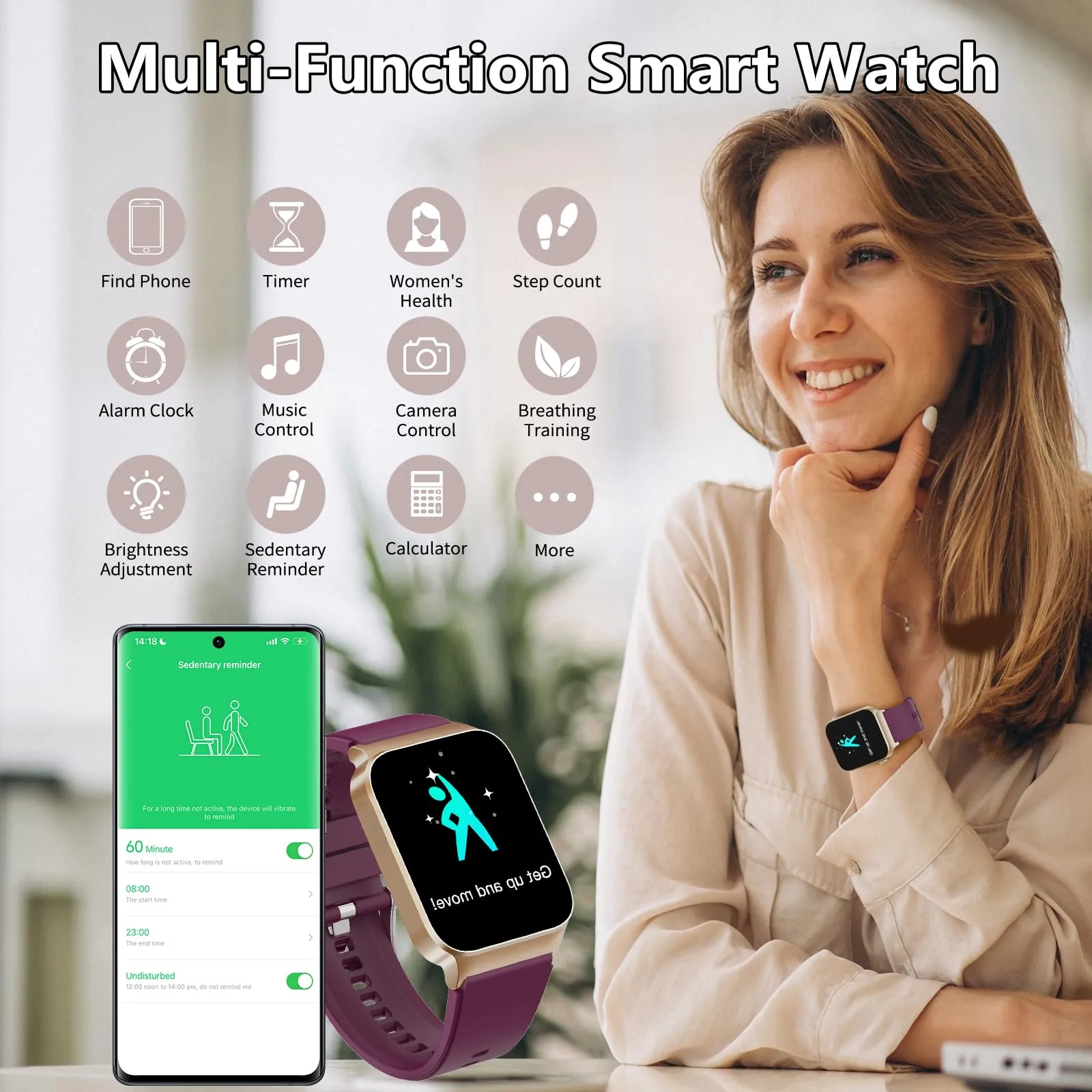 STECEi Smartwatch Uomo Donna, Schermo HD 1.85'', Chiamate Bluetooth, 112 Modalità Sportive, Cardiofrequenzimetro, Monitoraggio Sonno, IP68 Impermeabile, Borgogna - immagine 6