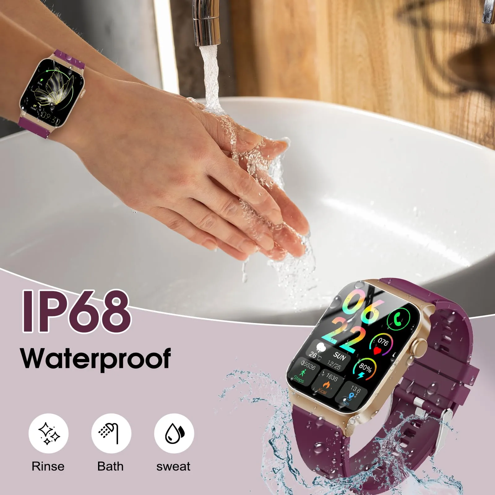 STECEi Smartwatch Uomo Donna, Schermo HD 1.85'', Chiamate Bluetooth, 112 Modalità Sportive, Cardiofrequenzimetro, Monitoraggio Sonno, IP68 Impermeabile, Borgogna - immagine 7