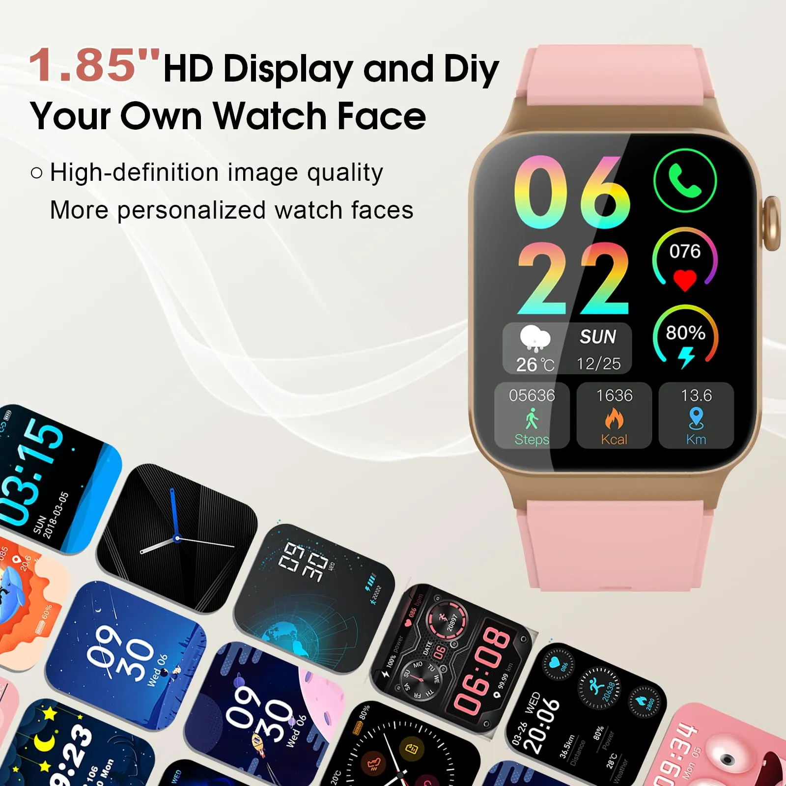 STECEi Smartwatch Uomo Donna, Schermo HD 1,85'', Chiamate Bluetooth, 112 Modalità Sportive, IP68, Rosa Oro - immagine 2