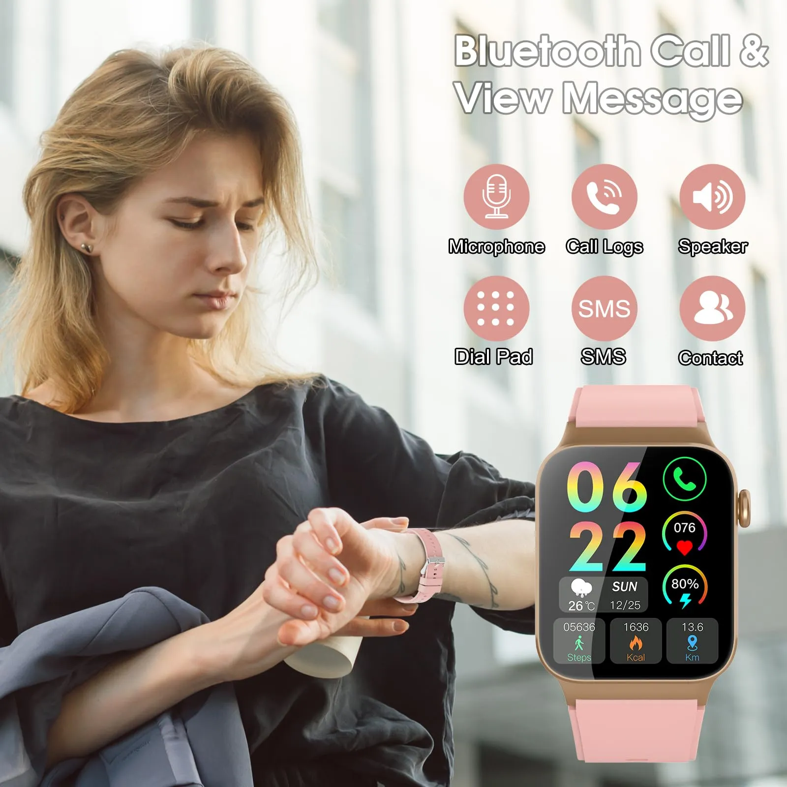 STECEi Smartwatch Uomo Donna, Schermo HD 1,85'', Chiamate Bluetooth, 112 Modalità Sportive, IP68, Rosa Oro - immagine 3