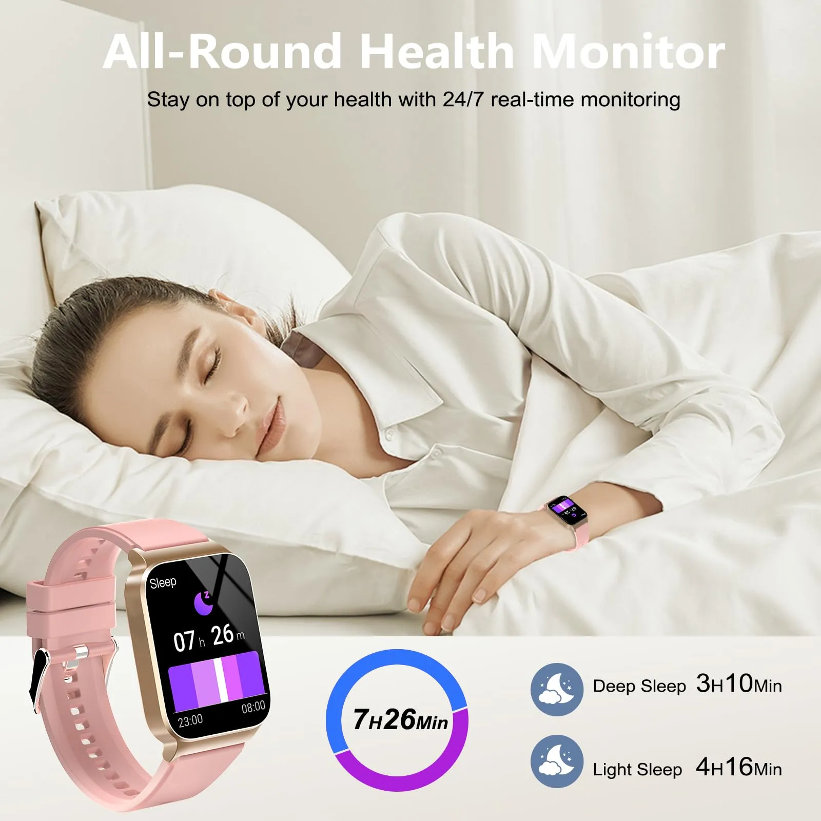 STECEi Smartwatch Uomo Donna, Schermo HD 1,85'', Chiamate Bluetooth, 112 Modalità Sportive, IP68, Rosa Oro - immagine 4