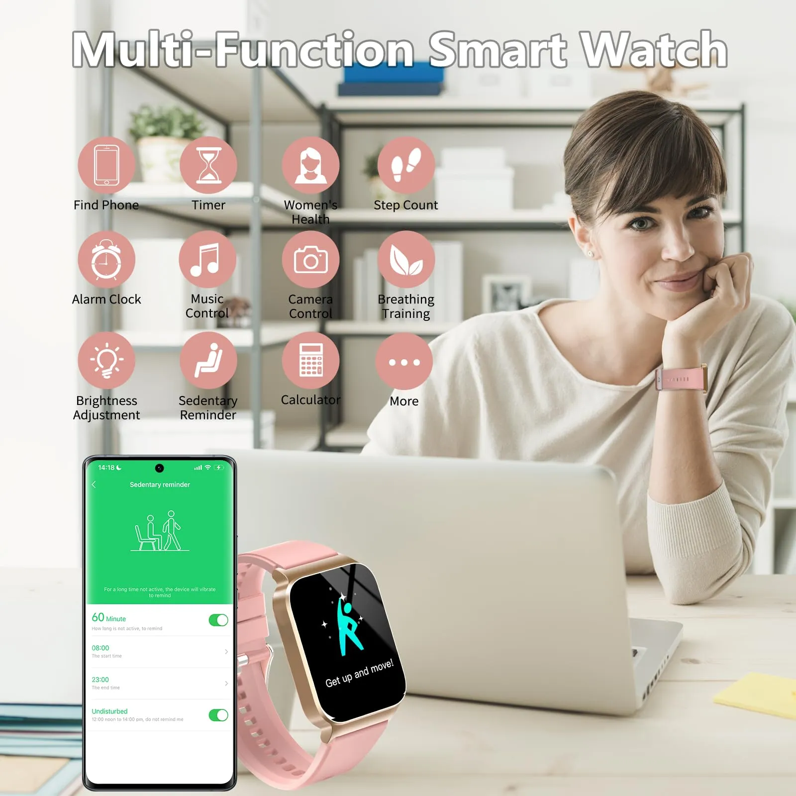 STECEi Smartwatch Uomo Donna, Schermo HD 1,85'', Chiamate Bluetooth, 112 Modalità Sportive, IP68, Rosa Oro - immagine 6