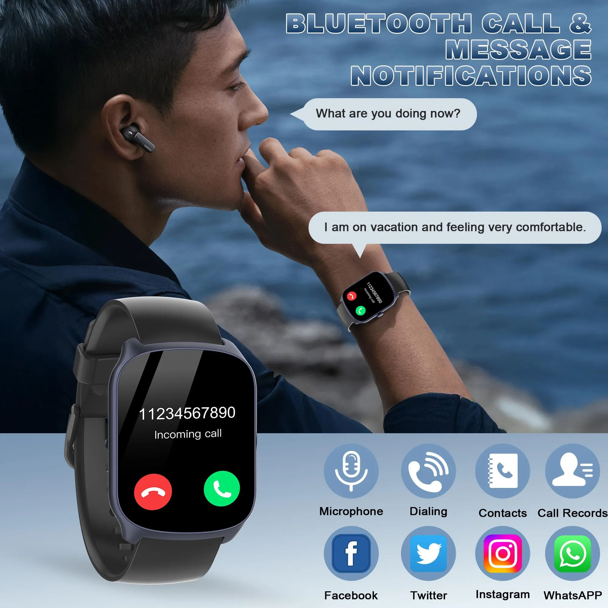 STECEi Smartwatch 1,95'' Display Curvo, Chiamate Bluetooth, 112 Modalità Sportive, Monitoraggio Salute e Sonno, Impermeabile IP68, Blu - immagine 2