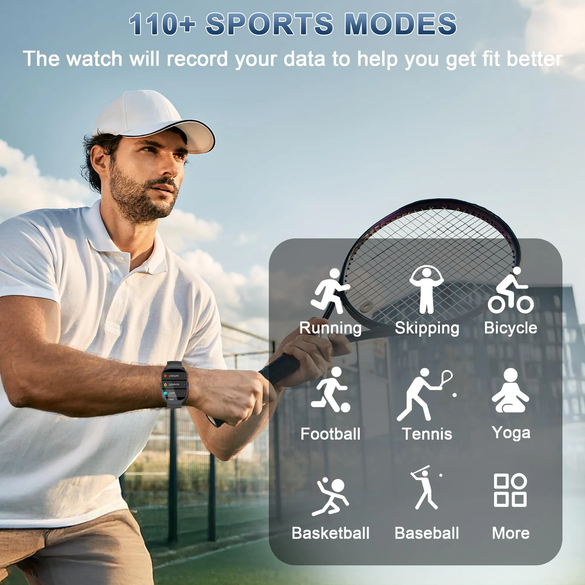 STECEi Smartwatch 1,95'' Display Curvo, Chiamate Bluetooth, 112 Modalità Sportive, Monitoraggio Salute e Sonno, Impermeabile IP68, Blu - immagine 3