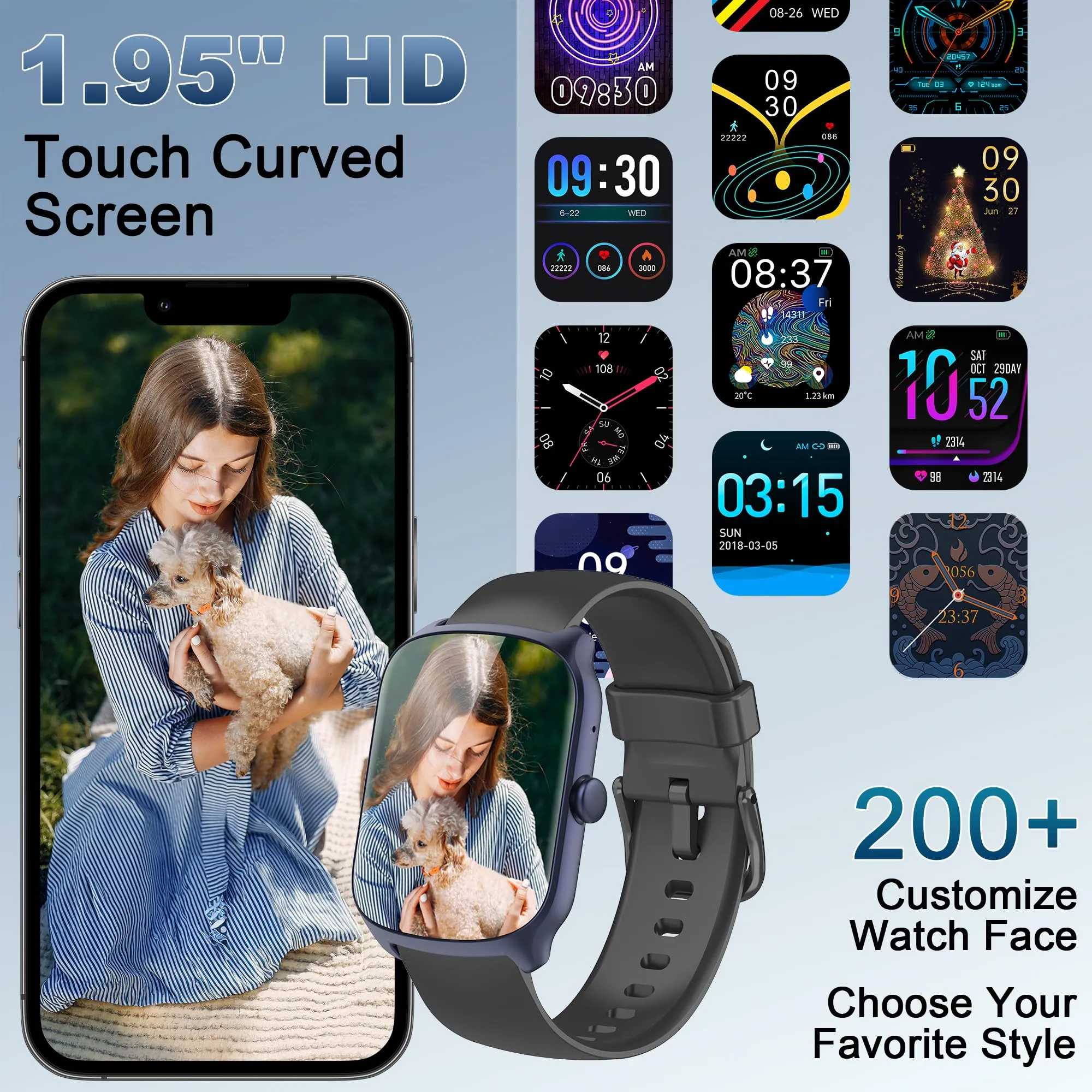 STECEi Smartwatch 1,95'' Display Curvo, Chiamate Bluetooth, 112 Modalità Sportive, Monitoraggio Salute e Sonno, Impermeabile IP68, Blu - immagine 4