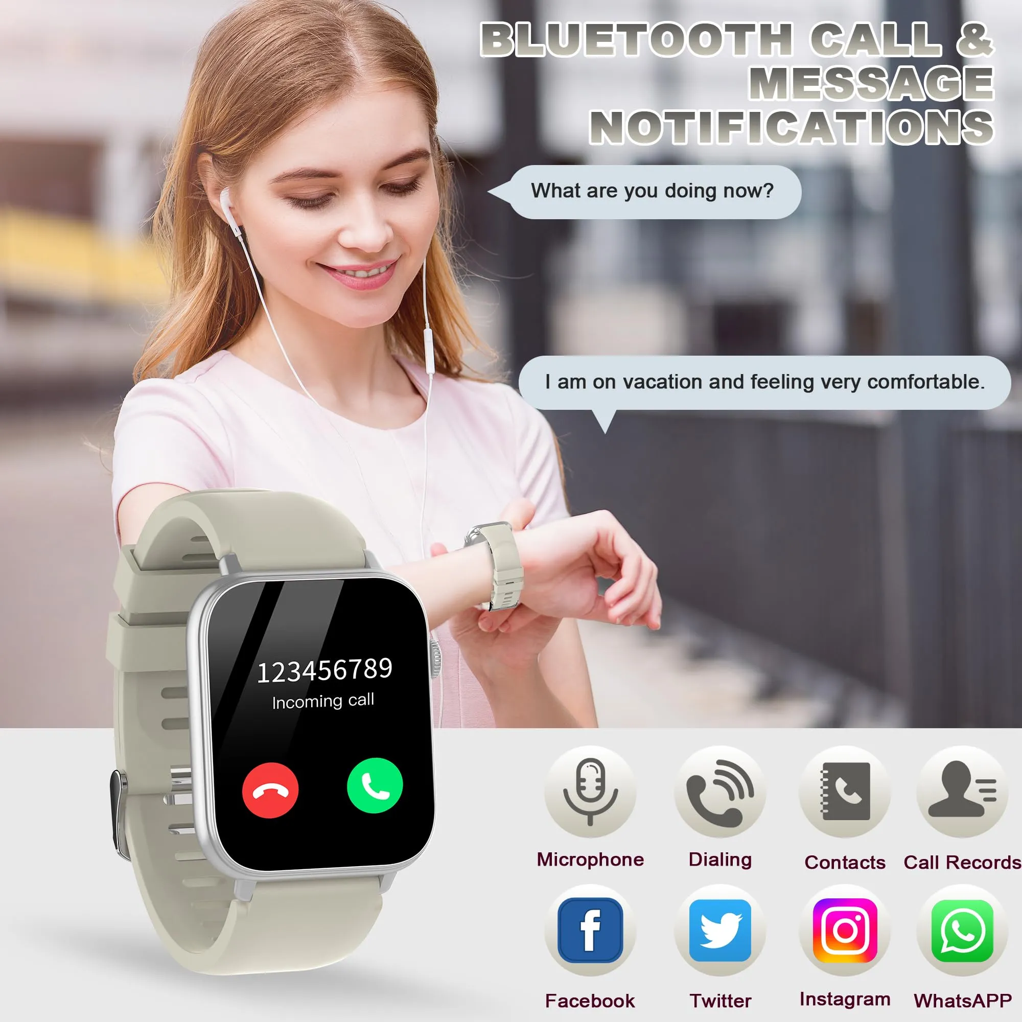 STECEi Smartwatch, Schermo HD 1,85", Chiamate Bluetooth, 112 Modalità Sportive, IP68, Bianco - immagine 2