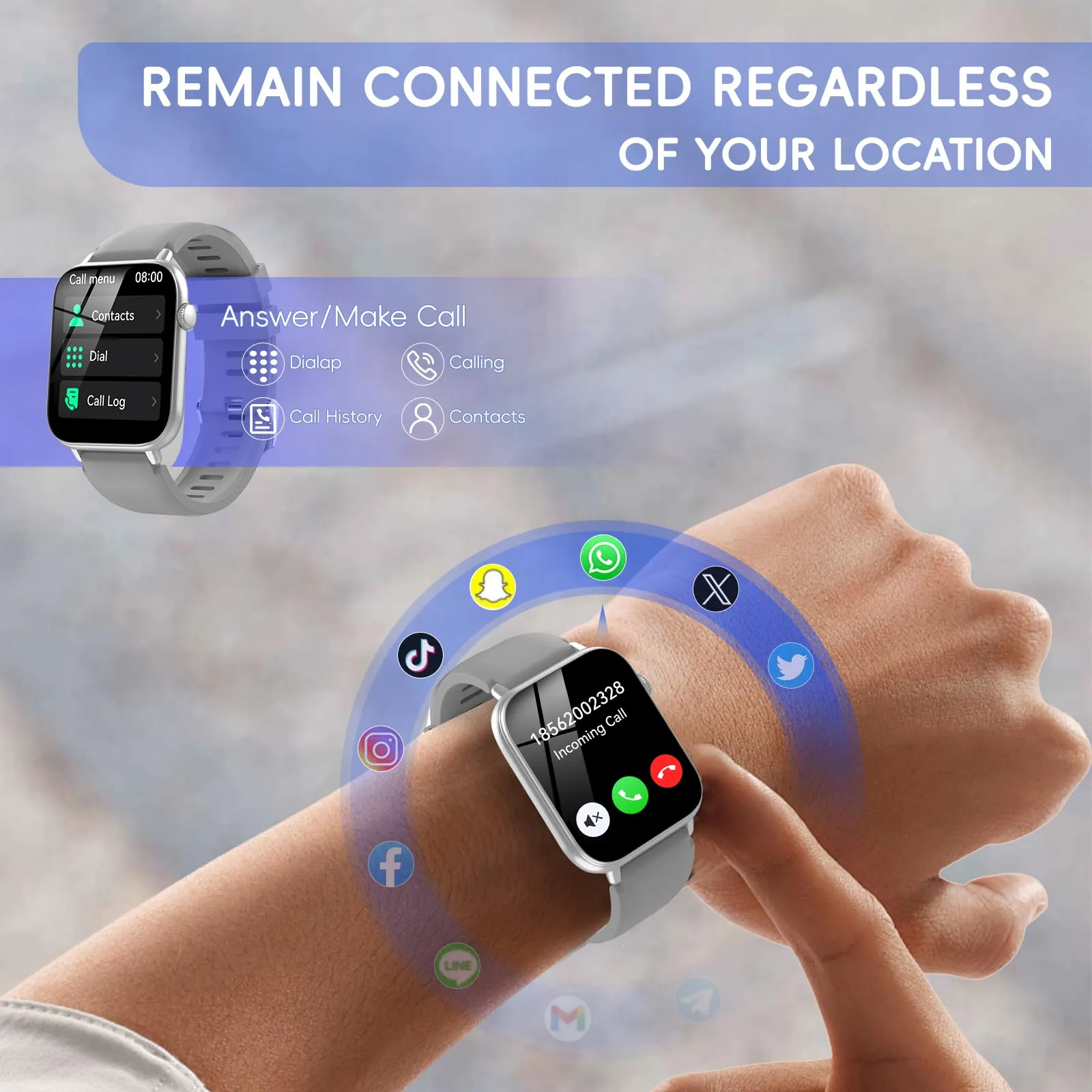 STECEi Smartwatch con Chiamate Bluetooth, Grigio - immagine 2
