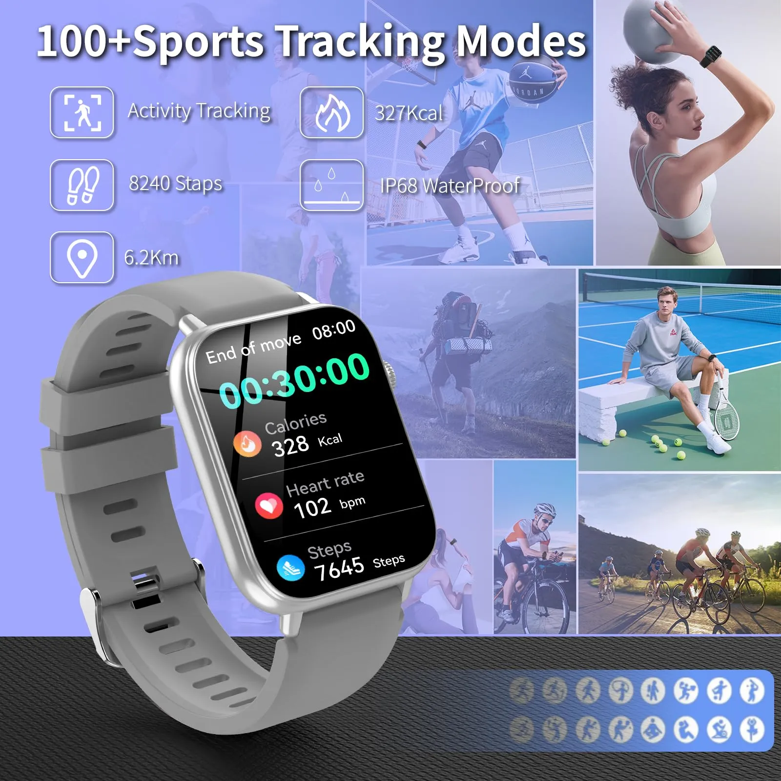 STECEi Smartwatch con Chiamate Bluetooth, Grigio - immagine 3