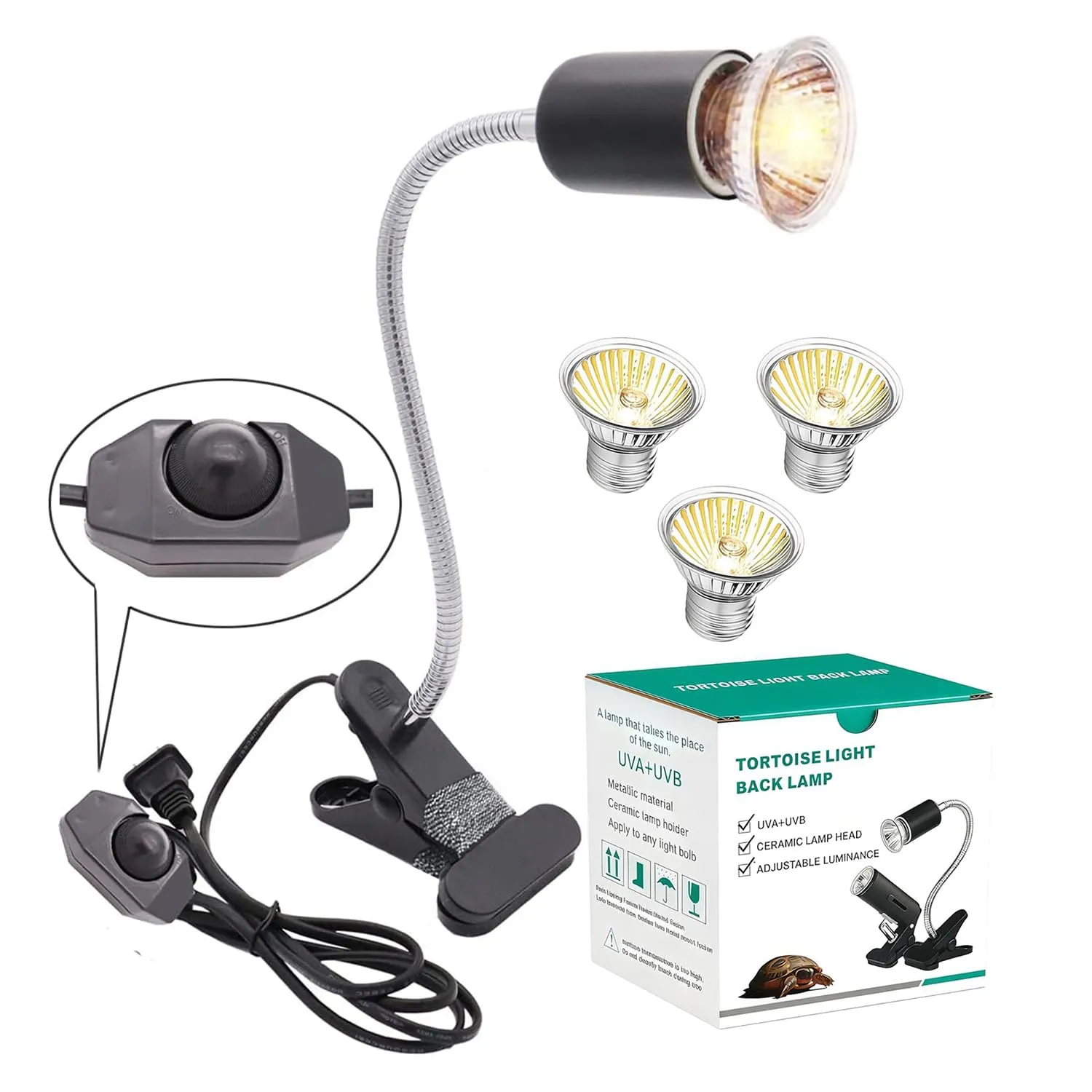 yanhe Lampada Riscaldante per Tartarughe e Rettili E27 UVA + UVB 50W, Nero - immagine 1