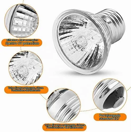 yanhe Lampada Riscaldante per Tartarughe e Rettili E27 UVA + UVB 50W, Nero - immagine 4