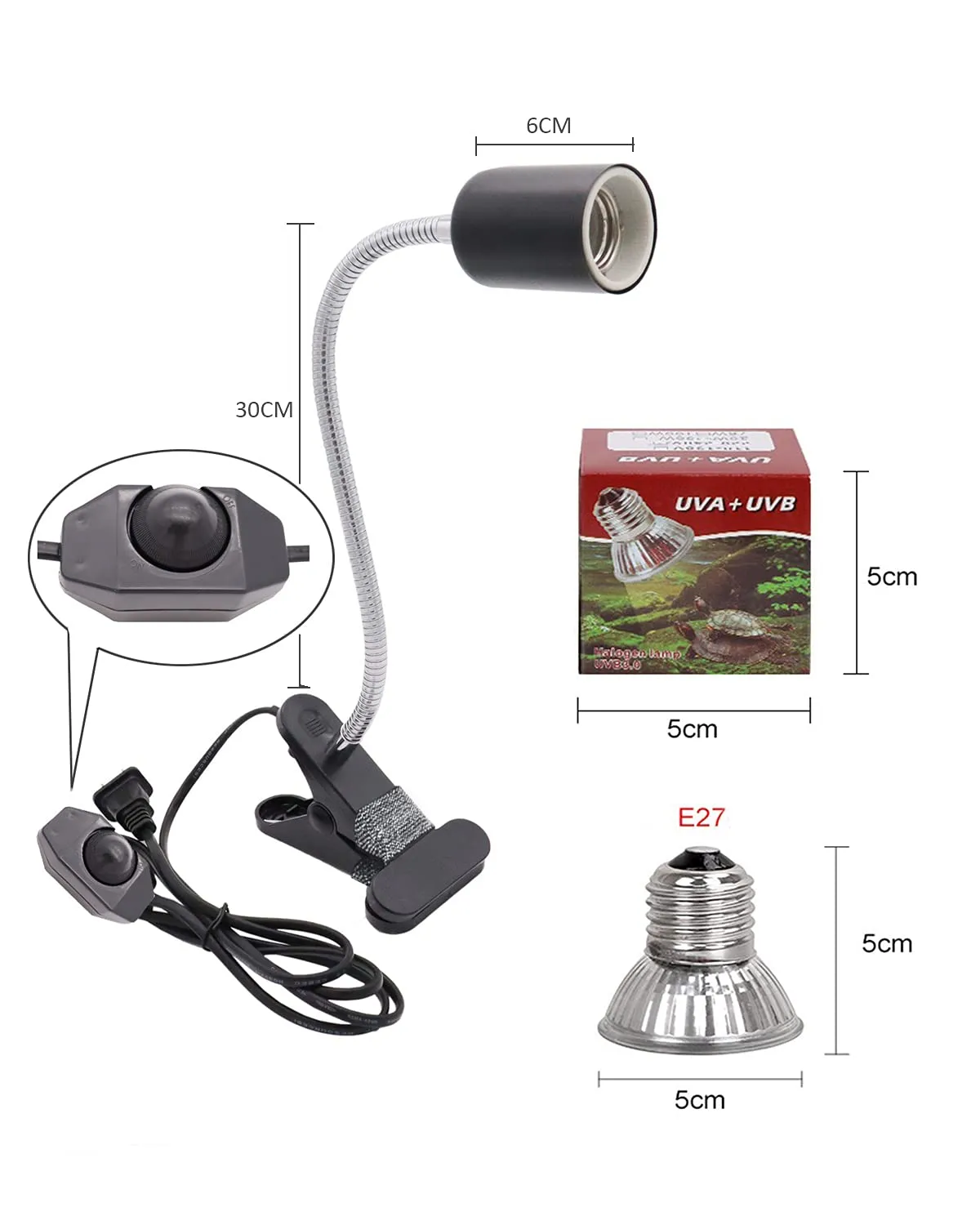 yanhe Lampada Riscaldante per Tartarughe e Rettili E27 UVA + UVB 50W, Nero - immagine 5