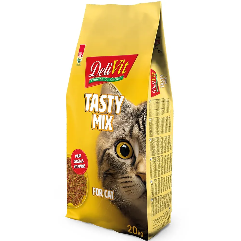 DeliVit Tasty Mix Croccantini per Gatti Adulti, Mix di 3 Gusti con Carne, 20 kg - immagine 1