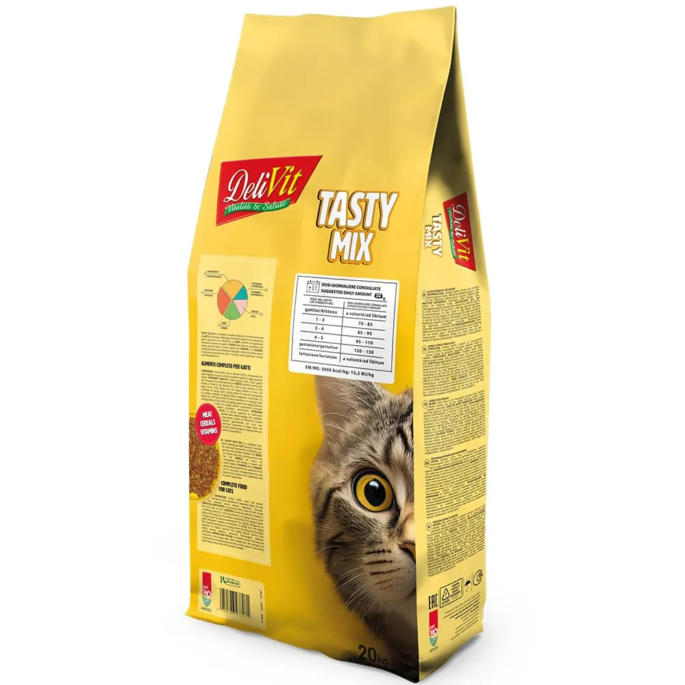 DeliVit Tasty Mix Croccantini per Gatti Adulti, Mix di 3 Gusti con Carne, 20 kg - immagine 2