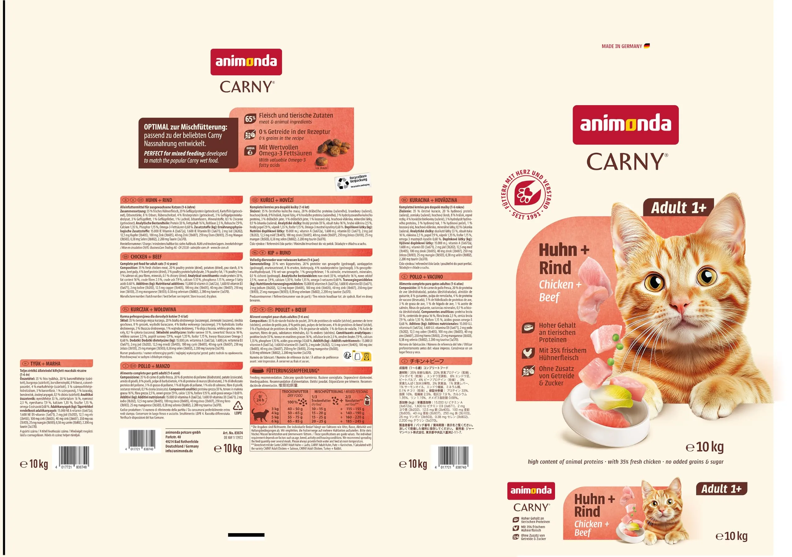 animonda Carny Adult Croccantini Gatto Senza Zucchero e Senza Cereali Pollo + Manzo 10 kg - immagine 3
