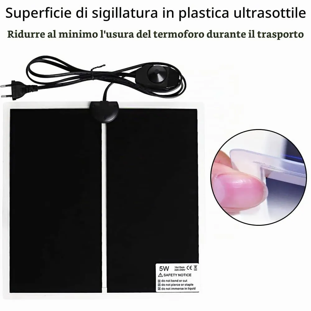 Geoyien Tappetino Riscaldante per Rettili, 15x14cm, 7-10W, 220V-240V - immagine 4