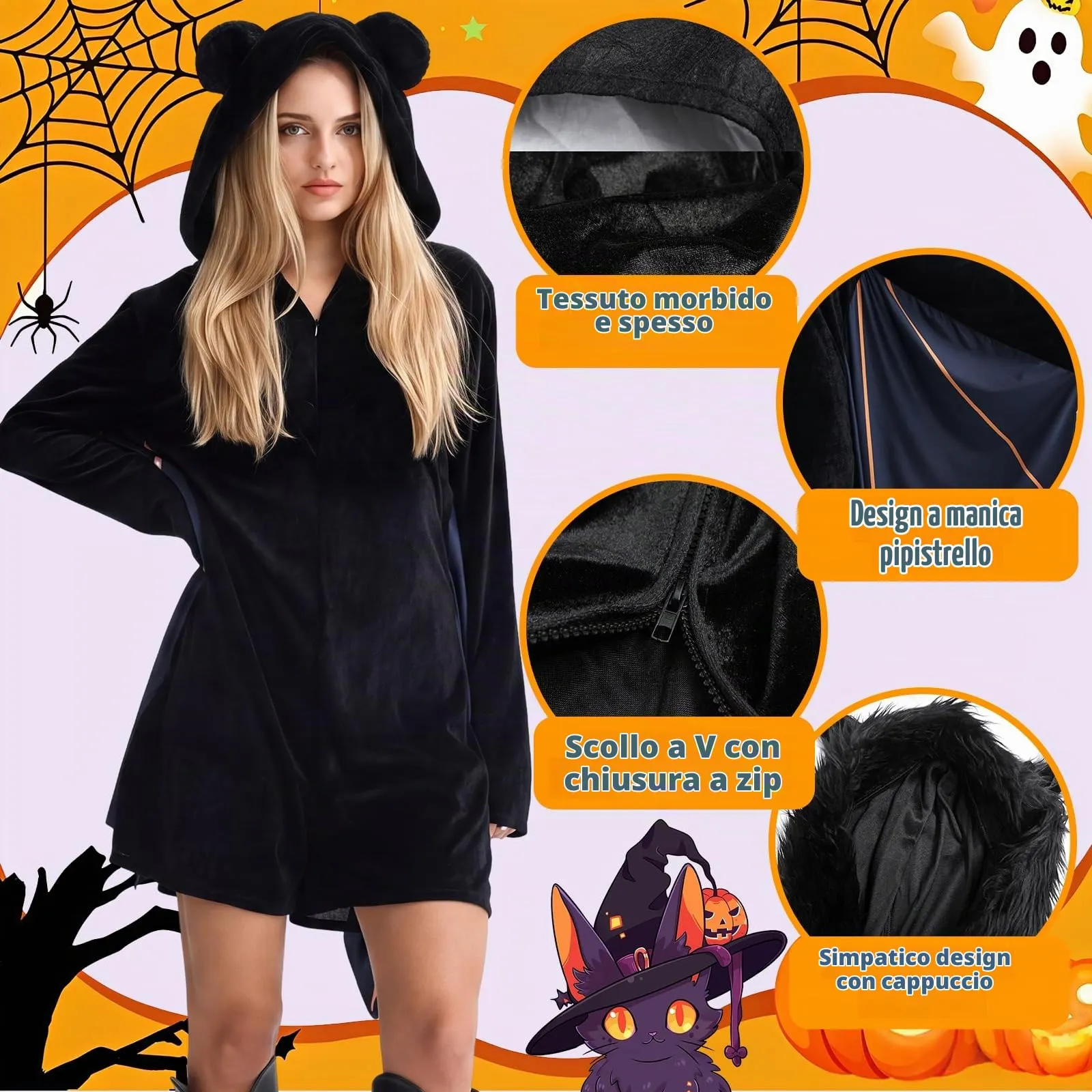 NFJIJL Costume Pipistrello Donna, Nero - immagine 3