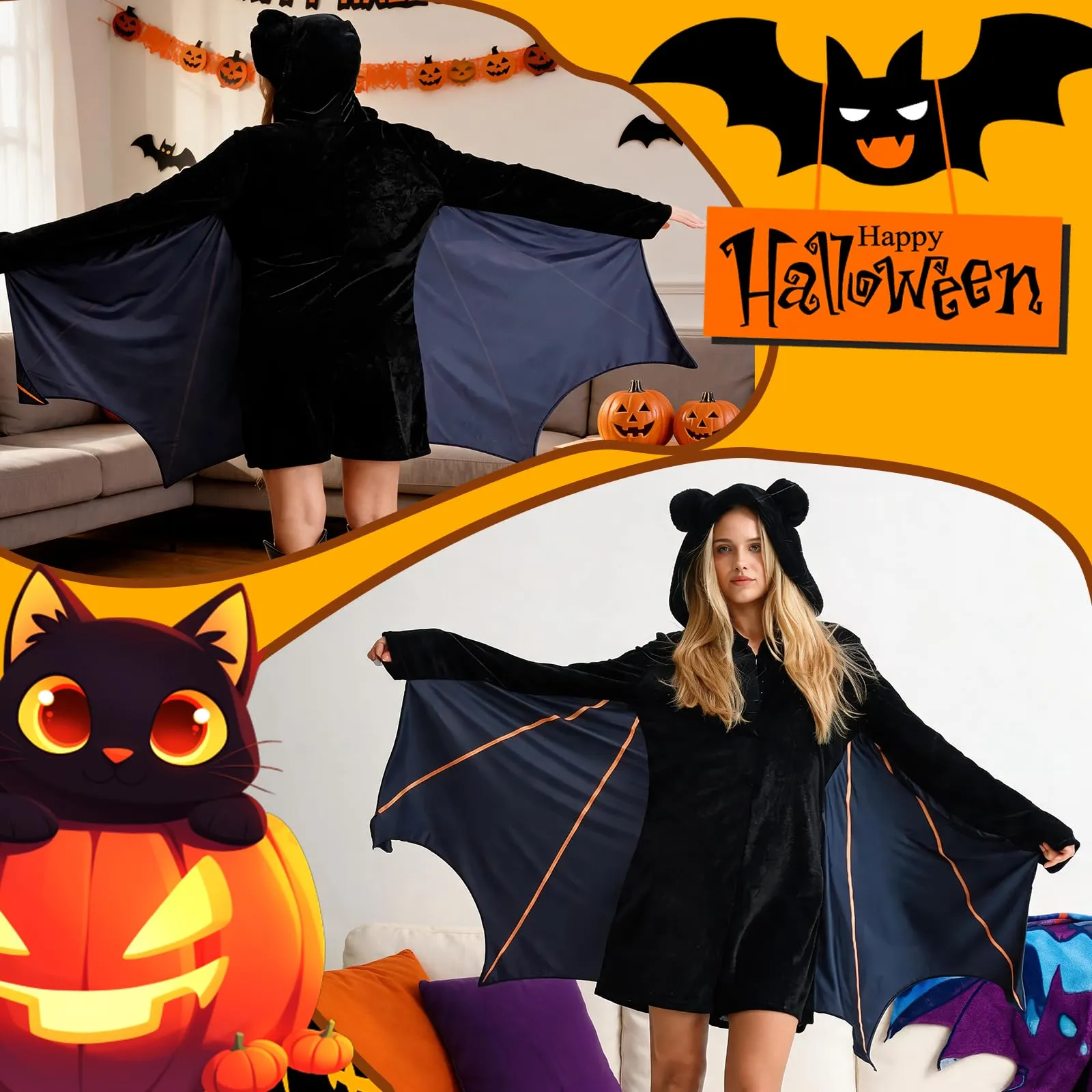 NFJIJL Costume da Pipistrello Donna, Nero - immagine 2