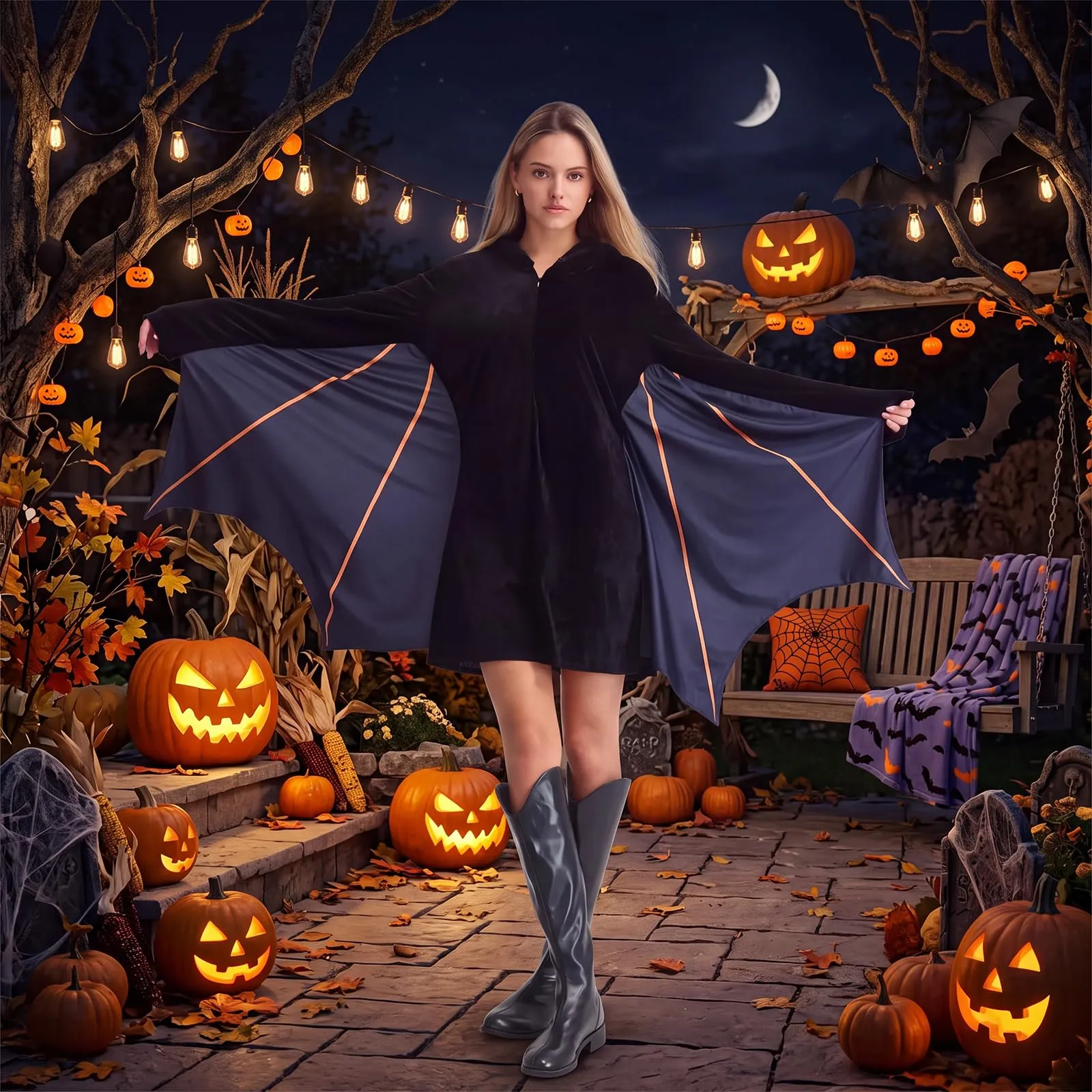 NFJIJL Costume da Pipistrello Donna, Nero - immagine 5