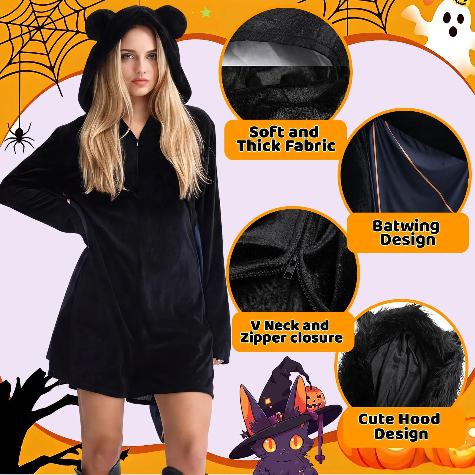 NFJIJL Costume Pipistrello Donna, Nero, XL - immagine 3