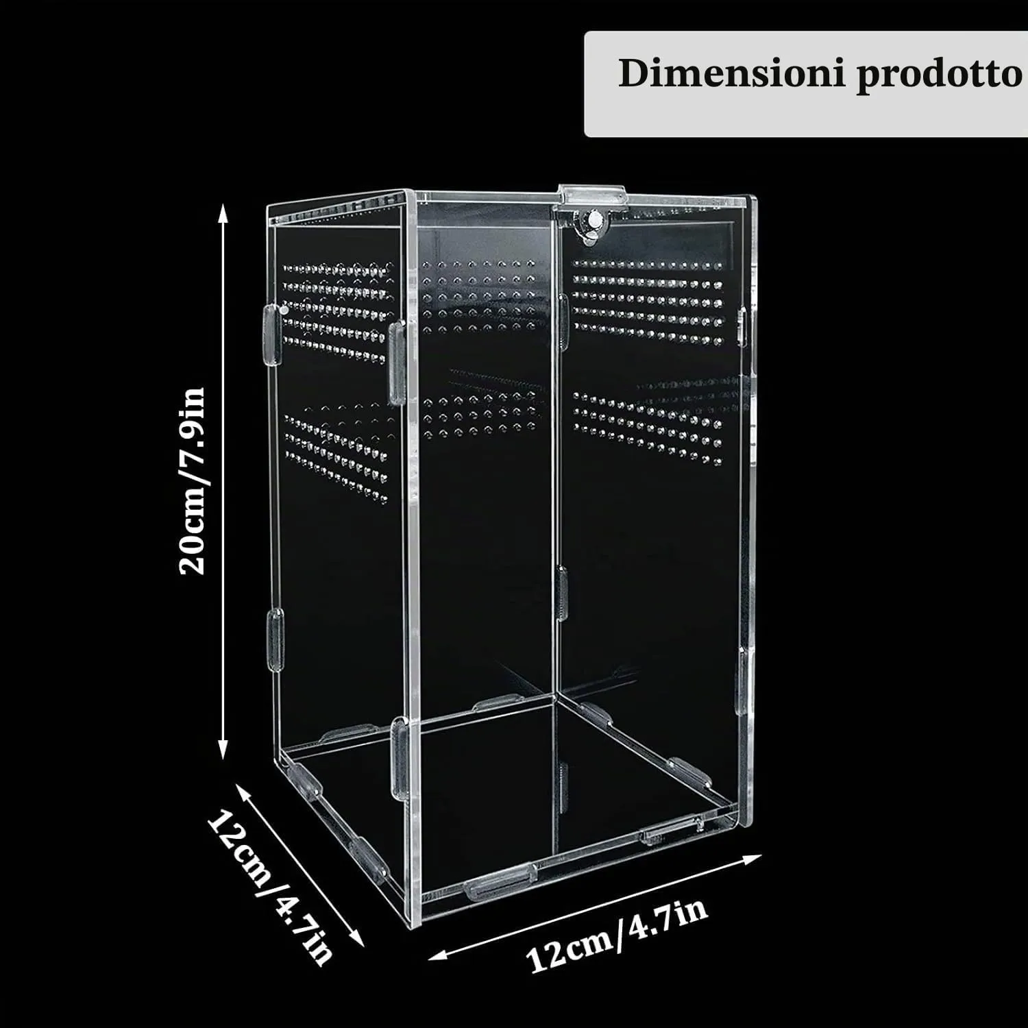 Gulxwis Scatola di Alimentazione per Insetti e Rettili in Acrilico Trasparente, 12x12x20 cm - immagine 2