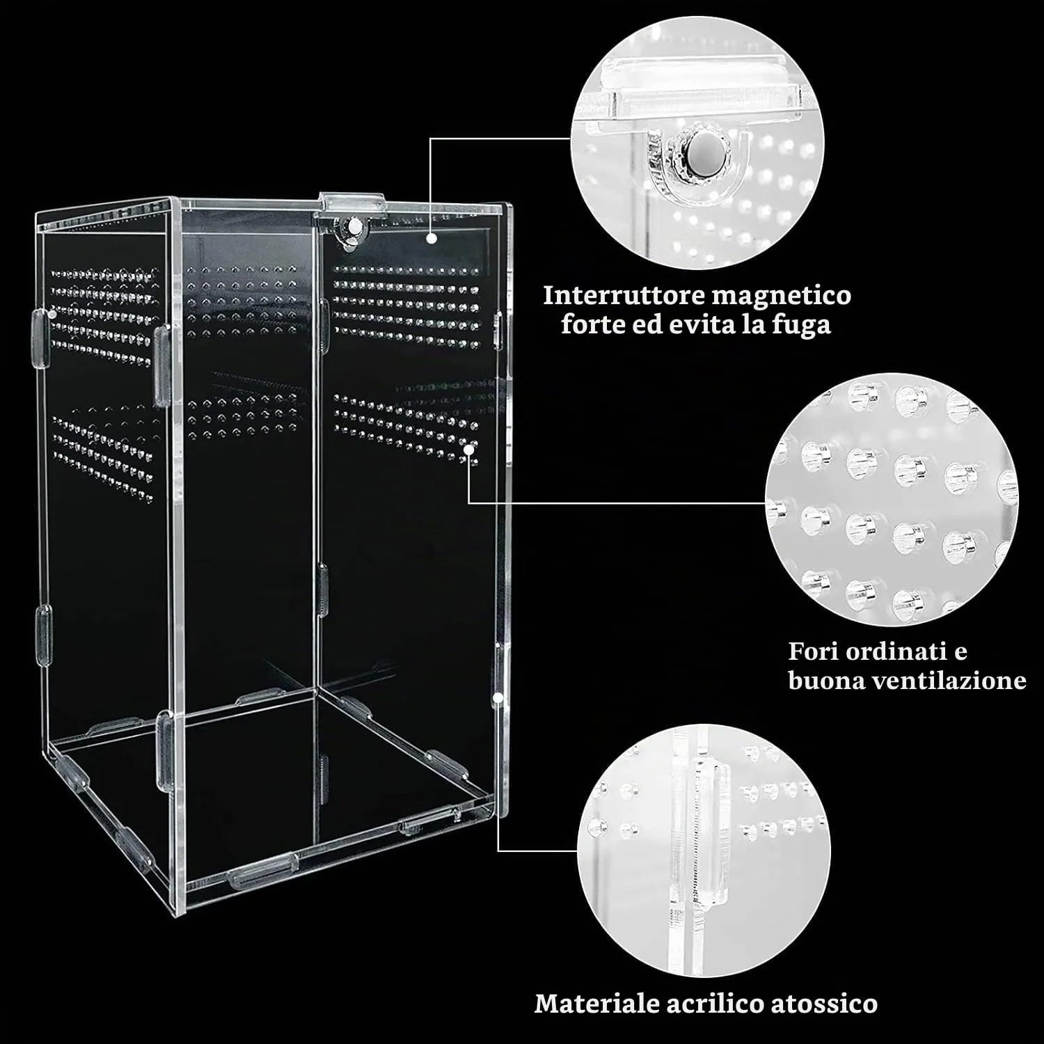 Gulxwis Scatola di Alimentazione per Insetti e Rettili in Acrilico Trasparente, 12x12x20 cm - immagine 3