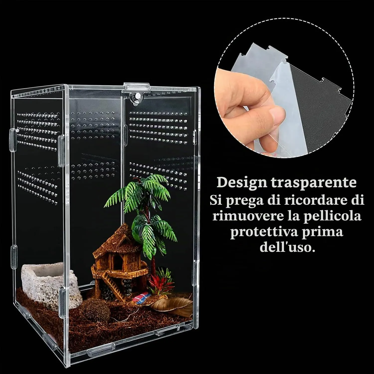 Gulxwis Scatola di Alimentazione per Insetti e Rettili in Acrilico Trasparente, 12x12x20 cm - immagine 4