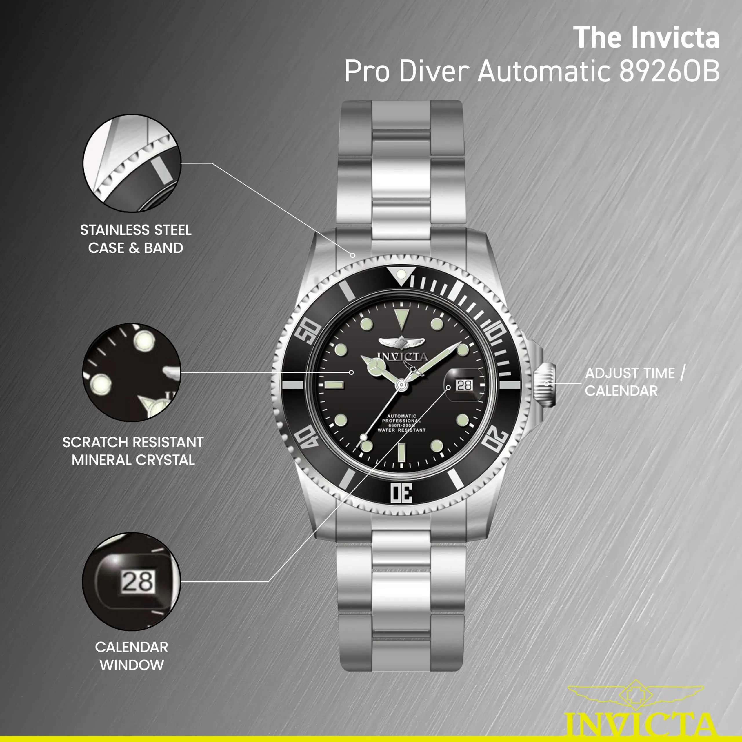 Invicta Pro Diver 8926OB Orologio da Uomo Automatico in Acciaio Inossidabile, 40 mm, Argento / Nero - immagine 4