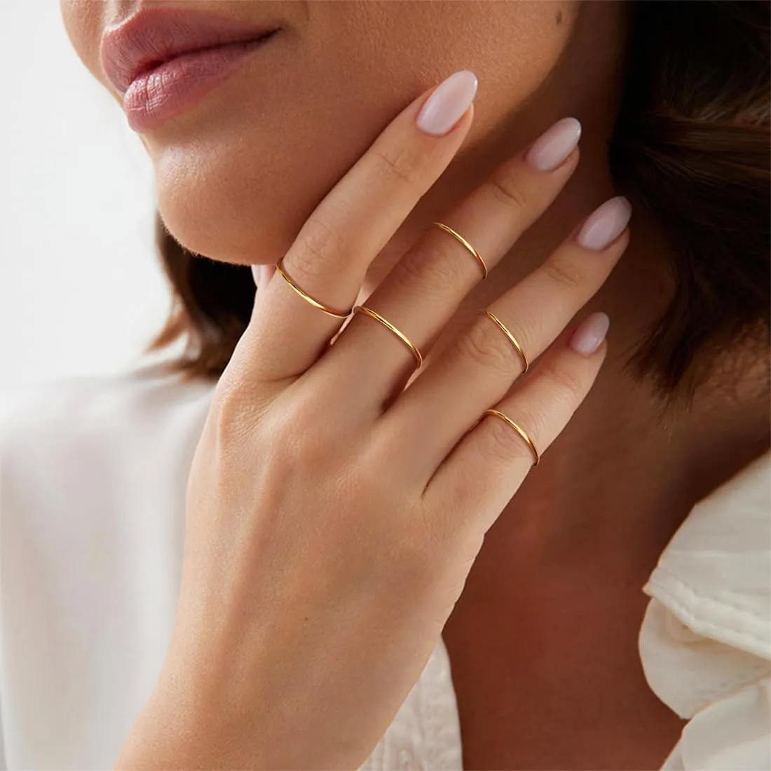 COYUN Anelli Impilabili in Acciaio Inossidabile per Donna, Set da 7 Pezzi, Oro - immagine 3