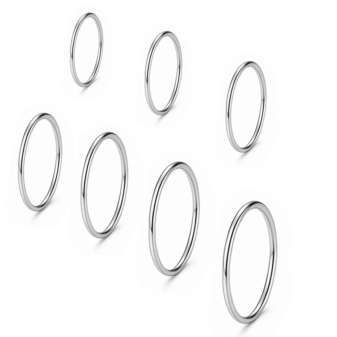 COYUN 7 Pezzi Anelli Impilabili in Acciaio Inox da Donna, Thin Plain Band Rings, Argento - immagine 1
