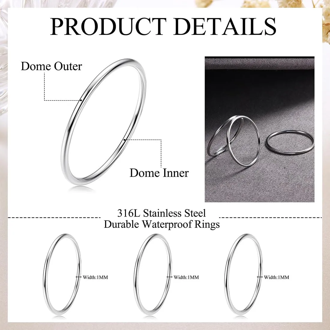 COYUN 7 Pezzi Anelli Impilabili in Acciaio Inox da Donna, Thin Plain Band Rings, Argento - immagine 2