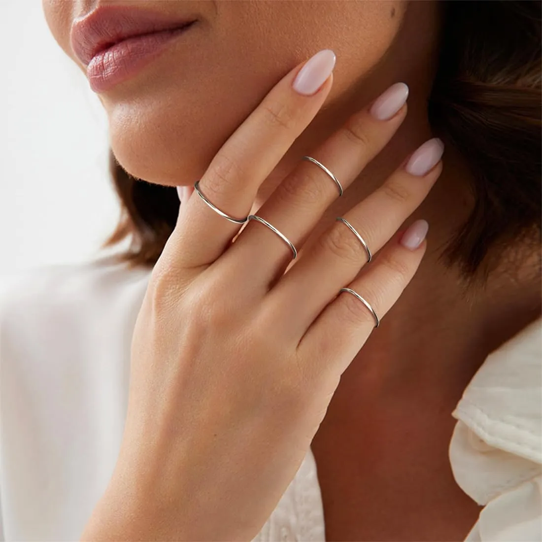 COYUN 7 Pezzi Anelli Impilabili in Acciaio Inox da Donna, Thin Plain Band Rings, Argento - immagine 3