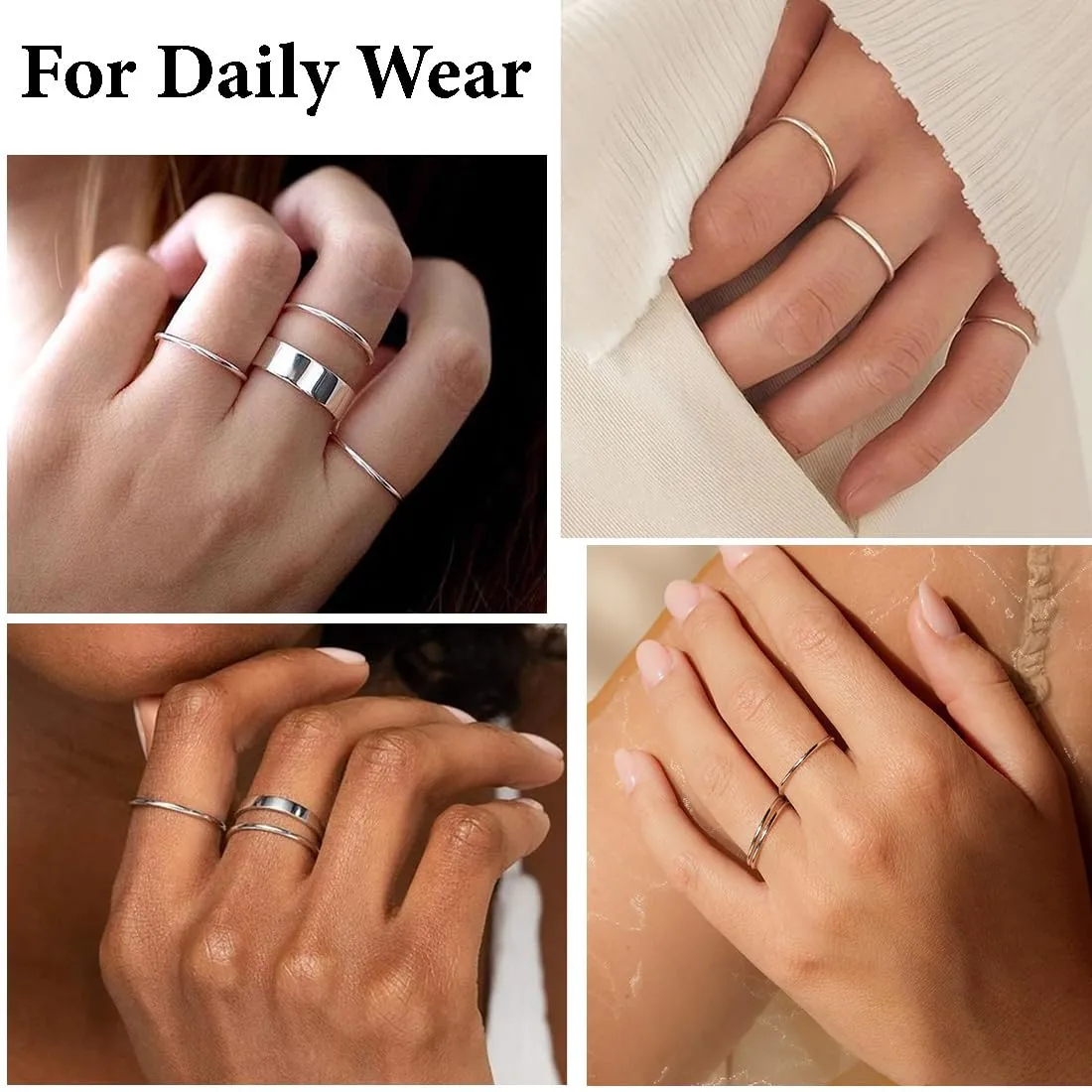 COYUN 7 Pezzi Anelli Impilabili in Acciaio Inox da Donna, Thin Plain Band Rings, Argento - immagine 4