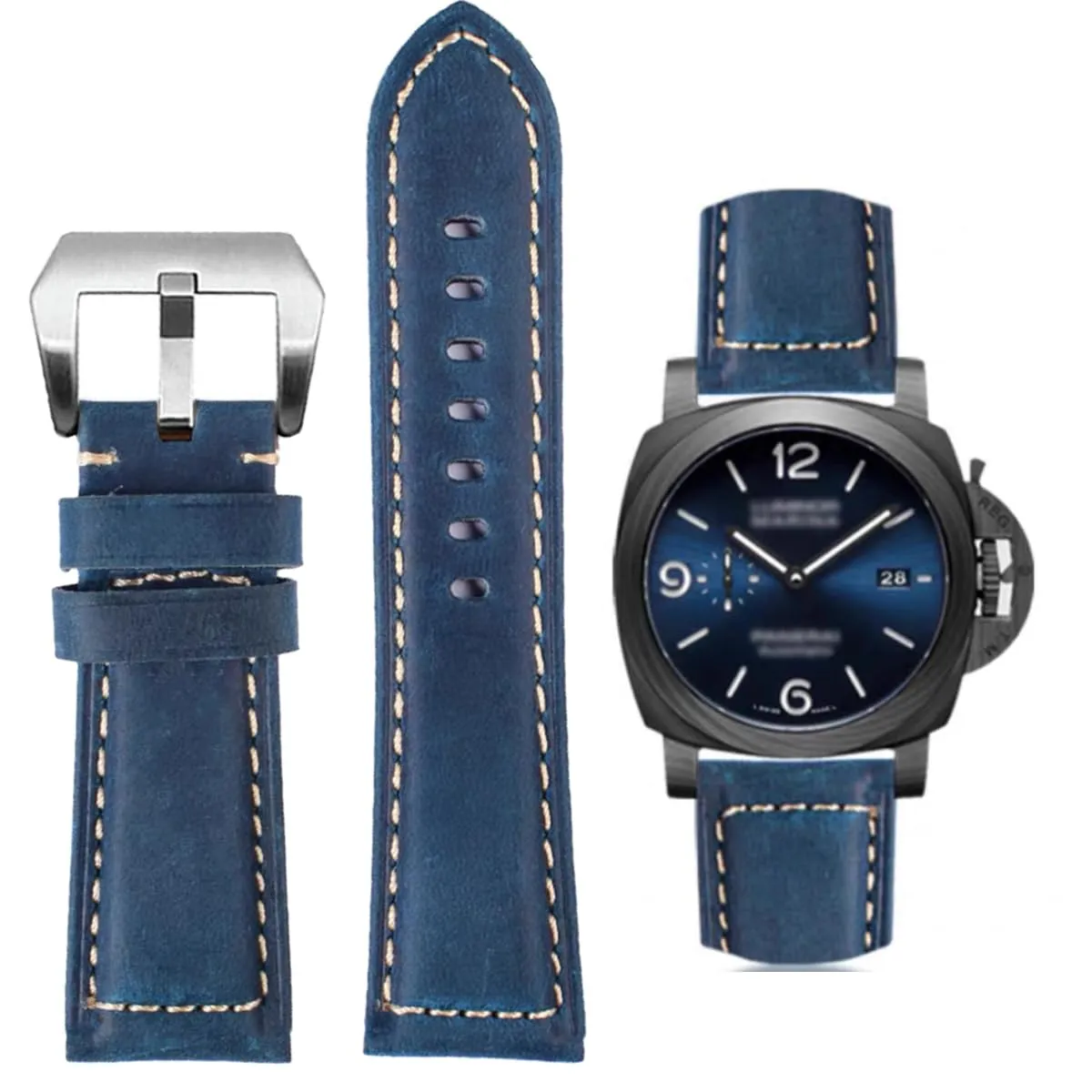 AIYIRUO Cinturino per Orologio in Pelle Vintage per Panerai, 22mm, Blu - immagine 1