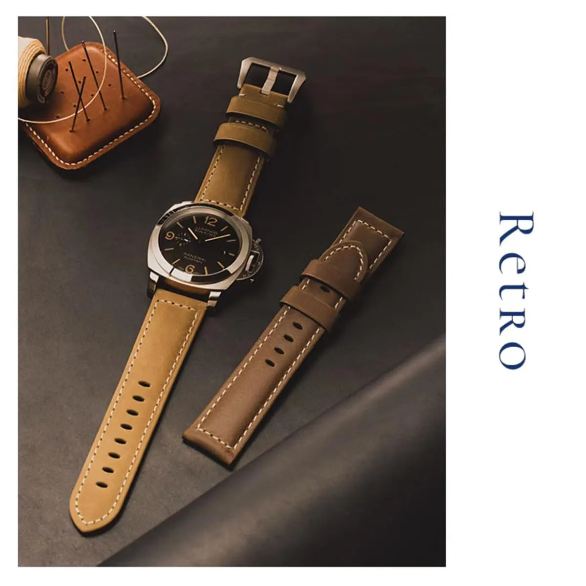 AIYIRUO Cinturino per Orologio in Pelle Vintage per Panerai, 20mm 22mm 24mm 26mm - immagine 3
