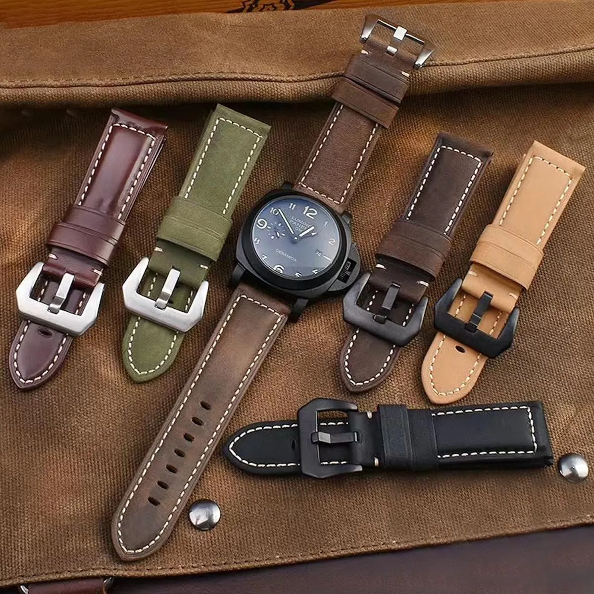 AIYIRUO Cinturino per Orologio in Pelle Vintage per Panerai, 24mm, Marrone Scuro - immagine 4