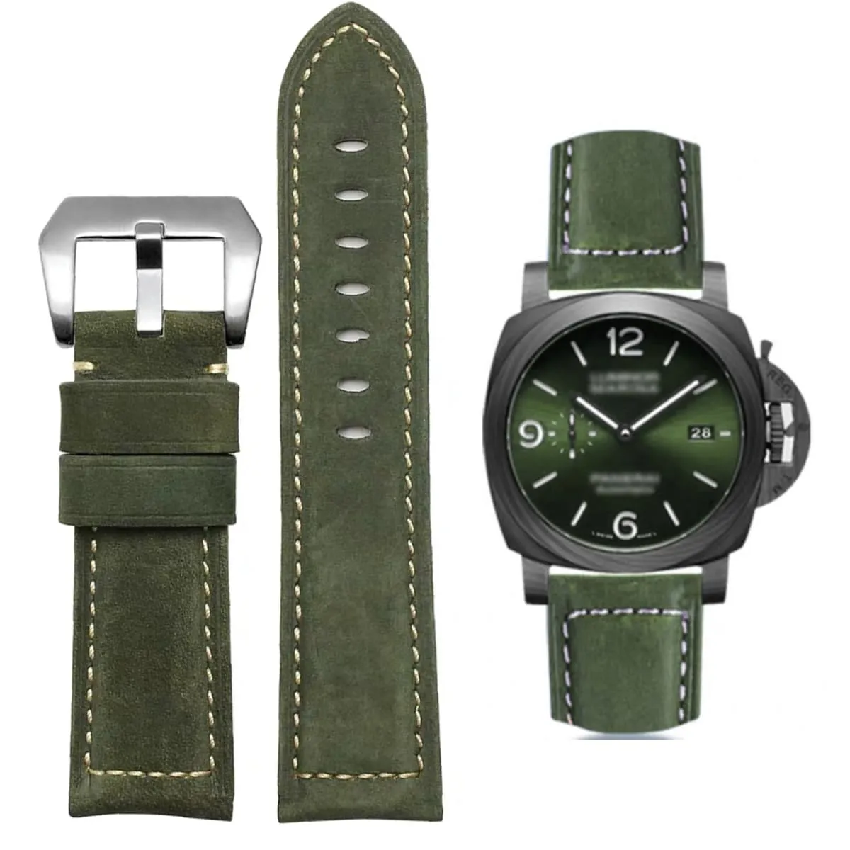 AIYIRUO Cinturino in Pelle Vintage per Orologio Uomo 22mm Army Green per Panerai - immagine 1