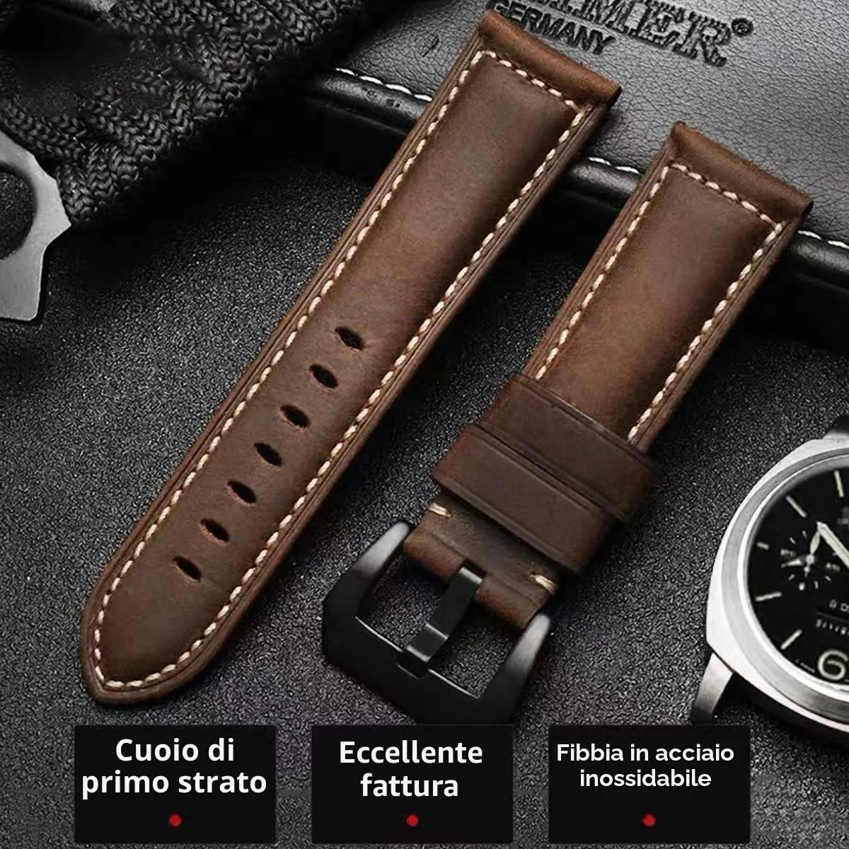 AIYIRUO Cinturino in Pelle Vintage per Orologio Uomo 26mm per Panerai - immagine 4