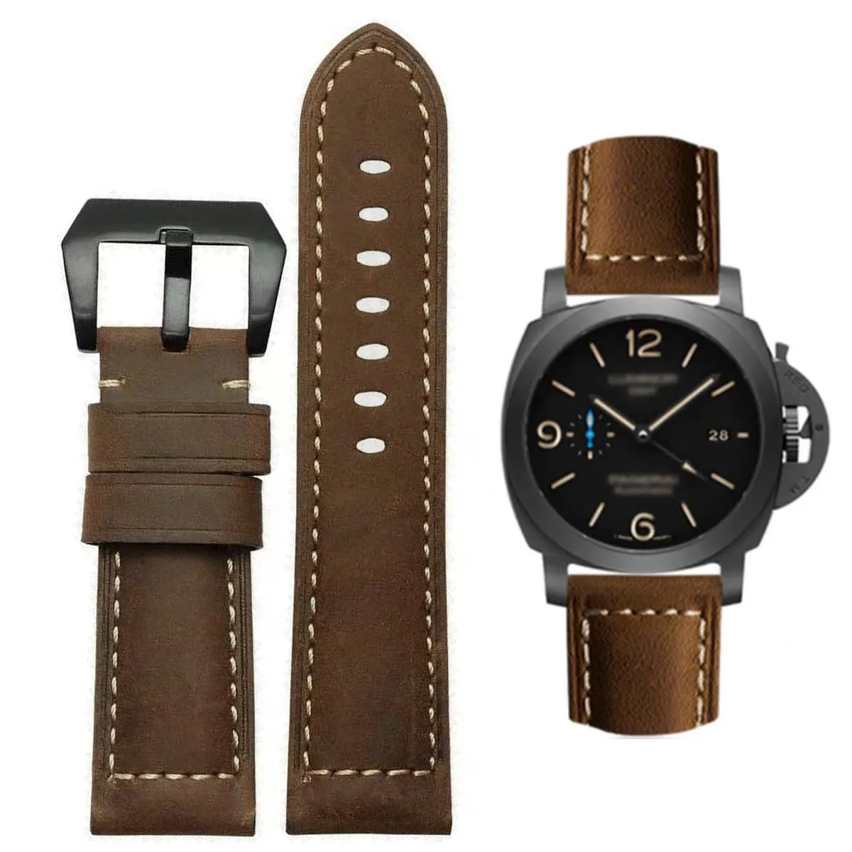AIYIRUO Cinturino in Pelle Vintage per Uomo 20mm 22mm 24mm 26mm per Panerai - immagine 1
