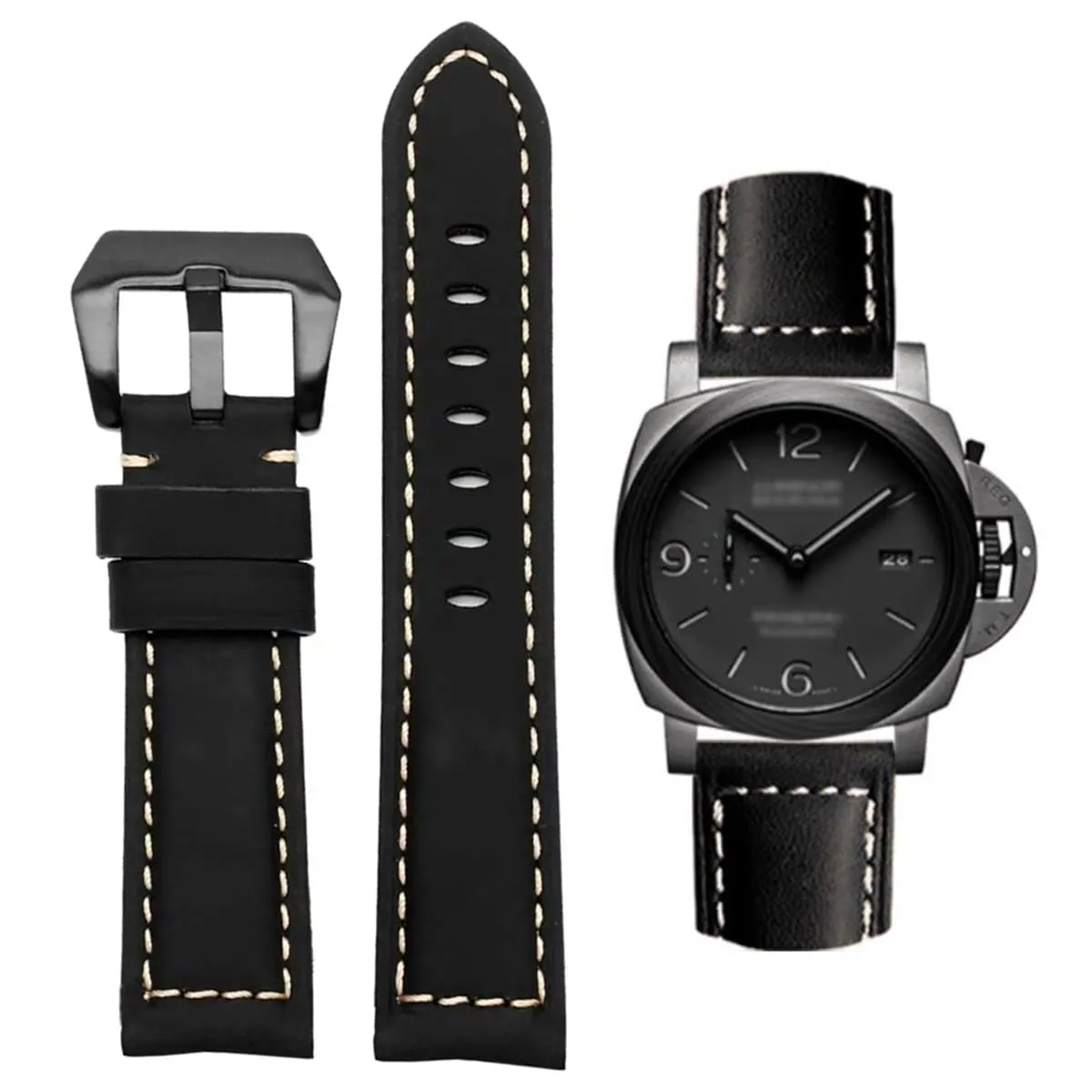 AIYIRUO Cinturino per Orologio in Pelle Vintage per Uomo 26mm Nero-Nero per Panerai - immagine 1